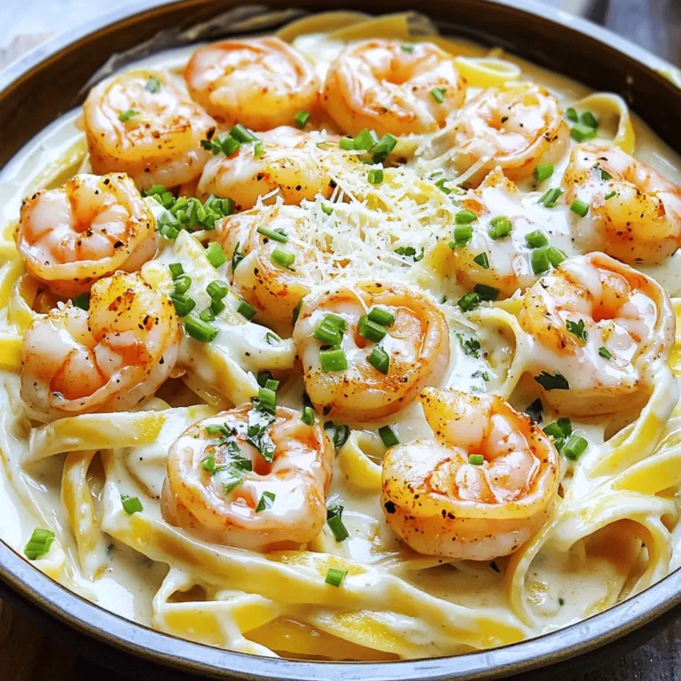 - 1 lb large shrimp, peeled and deveined - 8 oz fettuccine pasta - 2 tablespoons extra virgin olive oil - 1 tablespoon Cajun seasoning - 3 cloves garlic, finely minced - 1 cup heavy cream - 1/2 cup freshly grated Parmesan cheese - 1/4 cup chopped green onions (scallions) - Salt and freshly ground black pepper, to taste - Fresh parsley, chopped, for garnish Choosing the best shrimp: Fresh vs. frozen Fresh shrimp taste great and have a firm texture. Look for shrimp with a slight ocean scent. If you use frozen shrimp, thaw them slowly in the fridge overnight. This keeps them juicy. Alternative pasta options for Cajun Shrimp Alfredo Fettuccine is classic, but you can use penne or linguine. Whole wheat or gluten-free pasta works too. Choose what you like best for a tasty meal. Best types of cheese for Alfredo sauce Parmesan cheese is a must for a rich flavor. You can mix in some Pecorino Romano for a salty kick. Avoid pre-grated cheese, as it may not melt well. Grate your cheese fresh for the best sauce. For the complete recipe, check out the Full Recipe section. To make Cajun Shrimp Alfredo, you will cook pasta, season shrimp, and prepare a creamy sauce. This dish combines rich flavors with a touch of spice, making it perfect for any meal. - Step 1: Preparing the pasta Start by filling a large pot with water. Add a generous amount of salt and bring it to a rolling boil. Add the fettuccine and cook it for about 8-10 minutes until it is al dente. Drain the pasta but keep ½ cup of the starchy water. Set the pasta aside in a large bowl. - Step 2: Seasoning the shrimp In a medium bowl, mix the peeled and deveined shrimp with Cajun seasoning. Toss the shrimp well to coat each piece evenly. This step gives the shrimp a bold flavor that pairs well with the creamy sauce. - Step 3: Sautéing the shrimp Heat olive oil in a large skillet over medium heat. Once hot, add the seasoned shrimp in a single layer. Sauté for 2-3 minutes on each side. Cook until the shrimp turn pink and opaque. Once done, remove the shrimp from the skillet and place them on a plate. To make the Alfredo sauce, start by adding minced garlic to the same skillet. Sauté the garlic for about 30 seconds. Stir it often until it smells fragrant, but do not let it brown. Then, pour in the heavy cream while stirring constantly. Let the cream simmer for 2-3 minutes until it thickens slightly. To get the perfect sauce consistency, lower the heat and slowly add grated Parmesan cheese. Stir continuously until the cheese melts completely. If the sauce is too thick, add a splash of the reserved pasta water. This will help you reach your desired thickness. Now you have a rich and creamy sauce ready to combine with shrimp and pasta. For the full recipe, check out the details above. To balance Cajun spices with the creamy sauce, add the seasoning slowly. Start with one tablespoon of Cajun seasoning. You can always add more if you like it spicy. The cream helps mellow out the heat. Taste as you go. This is key to a perfect blend. To tell when shrimp are cooked perfectly, watch for their color. They should turn pink and opaque. This only takes about 2-3 minutes per side. Overcooking shrimp makes them tough and chewy. Remove them from the heat as soon as they are done. One common mistake is overcooking shrimp. This makes them rubbery and less tasty. Always keep an eye on them while they cook. Another issue is sauce clumping. This happens when the heat is too high. To avoid clumps, stir the sauce often and keep it on low heat. If it gets too thick, add a splash of reserved pasta water to loosen it up. For side dishes, I love pairing Cajun Shrimp Alfredo with garlic bread or a fresh salad. The bread is great for soaking up the sauce. A light salad adds a nice crunch. For presentation, serve in a large, white bowl. Top with extra Parmesan cheese and a dash of parsley. This adds color and makes the dish look fancy. You can also place a few shrimp on top for an eye-catching finish. For the full recipe, check out the earlier section. {{image_4}} You can easily swap ingredients in Cajun Shrimp Alfredo for a lighter dish. Instead of heavy cream, try using half-and-half or coconut cream. Both options can cut calories while still providing creaminess. If you want a different flavor, add more spices or herbs. Consider using smoked paprika for a smoky taste or fresh basil for a herby touch. You can also increase the heat by adding more Cajun seasoning or a splash of hot sauce. Making Cajun Shrimp Alfredo ahead of time is simple and smart. Cook the pasta and shrimp separately. You can store them in the fridge for up to three days. When you are ready to eat, just reheat the shrimp and pasta, then mix with the sauce. Freezing is also an option. You can freeze the shrimp and sauce together in a safe container. Just remember to cool them first. The dish can last for up to three months in the freezer. For the best taste, eat it within two months. To keep your Cajun Shrimp Alfredo fresh, follow these tips: - Cool it down: Allow the dish to cool to room temperature before storing. - Use airtight containers: This helps prevent moisture loss and keeps flavors intact. - Label and date: Write the date on the container to track freshness. Cajun Shrimp Alfredo lasts about 3-4 days in the fridge. After that, the shrimp may not taste as good. When reheating, you want the dish to stay creamy. Here’s how: - Stovetop method: Heat the Alfredo in a pan over low heat. Stir it often to warm it evenly. - Microwave method: Place the dish in a microwave-safe bowl. Heat in 30-second bursts, stirring in between. To stop the sauce from separating, add a splash of cream or reserved pasta water while reheating. This will help keep it smooth and creamy. What is Cajun seasoning made of? Cajun seasoning is a mix of spices that adds great flavor. It often includes: - Paprika - Cayenne pepper - Garlic powder - Onion powder - Black pepper - Oregano - Thyme These spices give Cajun dishes their signature kick. You can adjust the mix to match your taste. Can I make Cajun Shrimp Alfredo without cream? Yes, you can make Cajun Shrimp Alfredo without cream. Use alternatives like: - Greek yogurt - Coconut milk - Cashew cream These options can make the dish lighter while still creamy. Experiment to find your favorite substitute! What to do if the sauce is too thick? If your sauce is too thick, add a splash of pasta water. This water helps thin the sauce and keeps it creamy. Stir well and adjust until you reach your desired texture. How to rescue over-seasoned shrimp? If your shrimp are too salty or spicy, try these tips: - Rinse the shrimp quickly under cold water. - Add more cooked pasta to balance the flavors. - Serve with a side of unsalted rice or bread. These tricks help tone down intense flavors while keeping your meal tasty. Caloric breakdown of Cajun Shrimp Alfredo A serving of Cajun Shrimp Alfredo has around 600-700 calories. This includes the shrimp, pasta, cream, and cheese. For a more precise breakdown, check specific brands and ingredients. Tips for making the dish healthier To make Cajun Shrimp Alfredo healthier: - Use whole grain pasta for more fiber. - Swap heavy cream for low-fat milk or yogurt. - Add more veggies like spinach or bell peppers. These changes keep the dish flavorful while making it lighter. This Cajun Shrimp Alfredo is one of my favorite dishes. It’s creamy, spicy, and full of flavor. Here’s how to make it. - 1 lb large shrimp, peeled and deveined - 8 oz fettuccine pasta - 2 tablespoons extra virgin olive oil - 1 tablespoon Cajun seasoning - 3 cloves garlic, finely minced - 1 cup heavy cream - 1/2 cup freshly grated Parmesan cheese - 1/4 cup chopped green onions (scallions) - Salt and freshly ground black pepper, to taste - Fresh parsley, chopped, for garnish 1. Prepare the Pasta: Fill a large pot with water. Add salt and boil. Cook fettuccine as per the package. Drain and save 1/2 cup of the water. Set pasta aside. 2. Season the Shrimp: In a bowl, mix shrimp with Cajun seasoning. Make sure all shrimp are coated. 3. Sauté the Shrimp: Heat olive oil in a skillet. Add shrimp in a single layer. Cook for 2-3 minutes until pink. Remove shrimp and set aside. 4. Create the Sauce: In the same skillet, add minced garlic. Sauté for about 30 seconds. Pour in heavy cream and stir. Let simmer for 2-3 minutes. 5. Incorporate the Cheese: Lower heat and add Parmesan cheese. Stir until melted. If too thick, add some reserved pasta water. 6. Combine Everything: Add fettuccine and sautéed shrimp back to the skillet. Toss well until everything is coated. 7. Final Seasoning and Garnish: Taste and add salt and pepper as needed. Top with green onions and parsley. This dish serves four. Enjoy your tasty Cajun Shrimp Alfredo! For the complete cooking details, check the Full Recipe. In this blog post, we explored the key ingredients and steps needed to make Cajun Shrimp Alfredo. From selecting the right shrimp to perfecting the creamy sauce, I shared essential tips. Remember to balance spices and avoid overcooking shrimp for the best results. Don't forget that you can adapt the recipe to suit your taste or meal prep needs. With this guide, you can create a delicious dish that impresses everyone at your table. Enjoy your cooking adventure!
