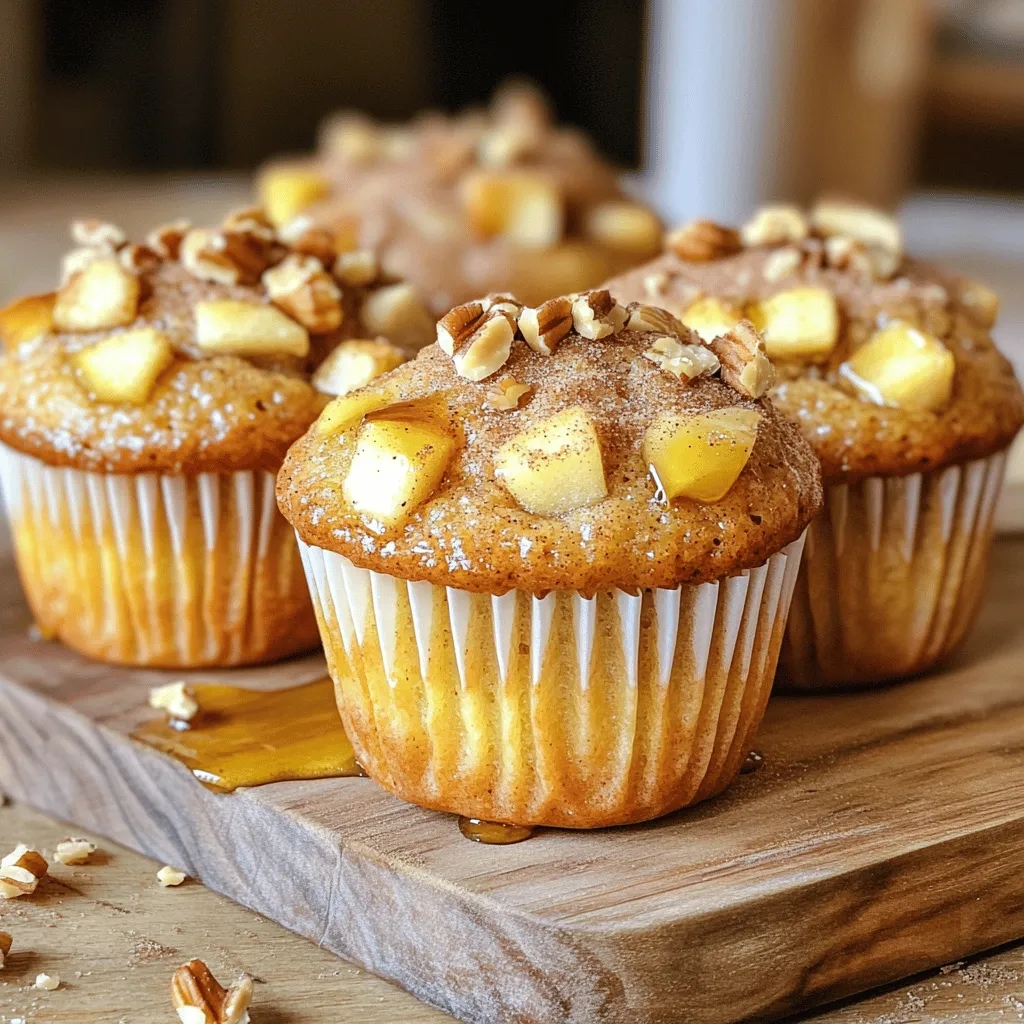 To make bakery-style apple cider muffins, gather these ingredients: - 2 cups all-purpose flour - 1 cup apple cider - 1 cup granulated sugar - 1/2 cup brown sugar, packed tightly - 1/2 cup unsalted butter, melted - 2 large eggs, at room temperature - 1 teaspoon vanilla extract - 1 teaspoon baking powder - 1/2 teaspoon baking soda - 1/2 teaspoon ground cinnamon - 1/4 teaspoon ground nutmeg - 1/2 teaspoon salt - 1 cup diced apples, peeled and cored - 1/2 cup walnuts or pecans, chopped (optional) - 1 tablespoon granulated sugar combined with 1 teaspoon ground cinnamon (for topping) If you need to swap some ingredients, here are some ideas: - Use whole wheat flour for a heartier muffin. - Swap apple cider for apple juice or a mix of water and lemon juice. - Replace granulated sugar with coconut or brown sugar for a different flavor. - Use oil instead of butter for a dairy-free version. - Try flax eggs in place of regular eggs for a vegan option. Feel free to customize your muffins with these extras: - Fold in dried cranberries or raisins for a fruity twist. - Add chocolate chips for a sweet surprise. - Top with a dollop of cream cheese frosting for a decadent treat. - Sprinkle oats or crushed nuts on top for added crunch. First, set your oven to 350°F (175°C). This temperature helps the muffins rise well. Next, get your muffin tin ready. You can line it with paper liners or lightly grease it to stop the muffins from sticking. In a large bowl, whisk together the dry ingredients. Use 2 cups of all-purpose flour, 1 teaspoon of baking powder, 1/2 teaspoon of baking soda, 1/2 teaspoon of ground cinnamon, 1/4 teaspoon of ground nutmeg, and 1/2 teaspoon of salt. Mix them well until they blend together smoothly. This step is key for even flavor. Take a medium bowl and add 1 cup of granulated sugar, 1/2 cup of brown sugar, and 1/2 cup of melted butter. Then, crack in 2 large eggs and pour in 1 teaspoon of vanilla extract and 1 cup of apple cider. Beat these together until the mixture is smooth and creamy. This will add moisture and sweetness to your muffins. Now, gently pour your wet mixture into the dry ingredients bowl. Use a spatula to fold them together. Be careful not to overmix; you want to keep your muffins soft and fluffy. Just mix until you see no dry flour. Next, fold in 1 cup of diced apples and 1/2 cup of chopped walnuts or pecans if you like. Make sure the apples and nuts are evenly mixed in. This gives your muffins a nice crunch and sweetness. Spoon the batter into each muffin cup. Fill them about two-thirds full. This gives the muffins space to rise without overflowing. Use a scoop or a spoon for neatness. In a small bowl, mix together 1 tablespoon of granulated sugar with 1 teaspoon of ground cinnamon. Sprinkle this mixture generously over the batter in each muffin cup. This will create a sweet crust that adds flavor and texture. Place the muffin tin in the preheated oven. Bake for about 18-22 minutes. To check if they are done, insert a toothpick into the center of a muffin. If it comes out clean, they are ready. Watch them closely; you want a golden top. Once baked, take the muffins out and let them cool in the tin for 5 minutes. Then, move them to a wire rack to cool completely. Serve your muffins warm for a cozy treat. You can drizzle honey on top or add a bit of butter for extra flavor. Enjoy! Baking muffins can seem easy, but a few common errors pop up. Here are the key mistakes to watch for: - Overmixing the Batter: This can lead to dense muffins. Mix just until the flour disappears. - Incorrect Oven Temperature: Make sure your oven is truly at 350°F. An oven thermometer helps. - Filling Muffin Cups Too Full: Fill them about two-thirds full. This allows the muffins to rise nicely. - Skipping the Topping: That mix of sugar and cinnamon adds a sweet crust. Don't skip it! To get those perfect bakery-style muffins at home, follow these tips: - Use Fresh Ingredients: Fresh baking powder and spices make a big difference in flavor. - Room Temperature Eggs: This helps create a smooth batter and better rise. - Apple Cider Quality: Use a good quality apple cider for the best flavor. - Proper Cooling: Let the muffins cool in the tin for a few minutes. Then move them to a rack. To keep your muffins fresh and tasty, use these storage tips: - Room Temperature: Store muffins in an airtight container at room temperature for up to 3 days. - Refrigeration: If you want them to last longer, you can refrigerate them for a week. Just make sure they’re covered well. - Freezing: For longer storage, freeze muffins in a freezer bag. They last about 3 months. - Reheating: Warm muffins in the microwave for 10-15 seconds. This brings back their fresh taste. {{image_4}} You can make these muffins gluten-free. Use a 1-to-1 gluten-free flour blend. This works well and keeps the texture light. Make sure to check that your baking powder is gluten-free, too. Want to mix it up? Add spices like ginger or cloves for a warm twist. You can also try a touch of cardamom for a unique flavor. These spices pair well with the apple cider. To make these muffins vegan, swap the eggs for flax eggs. Mix one tablespoon of ground flaxseed with three tablespoons of water. Let it sit for a few minutes to thicken. You can also replace the butter with coconut oil or a vegan butter substitute. Choose plant-based milk instead of regular milk for added moisture. To keep your muffins fresh, store them in an airtight container. This way, they stay soft and tasty. Place them at room temperature for up to three days. If you want to keep them longer, consider freezing. To freeze your muffins, first let them cool completely. Wrap each muffin in plastic wrap. Then, place them in a freezer bag. This helps prevent freezer burn. You can freeze them for up to three months. When you're ready to eat, you can thaw them at room temperature or in the microwave. To reheat muffins, you can use the microwave or oven. For the microwave, heat each muffin for about 15-20 seconds. If you prefer the oven, preheat it to 350°F (175°C). Place the muffins on a baking sheet and warm them for about 5-10 minutes. This way, they taste fresh and soft, just like when you first baked them. These muffins are bakery-style due to their size, texture, and flavor. They are tall, fluffy, and have a crispy topping. The right mix of spices adds warmth and comfort. Using fresh apple cider gives them a rich flavor that reminds you of fall. Yes, you can use various fruits. Try diced pears, blueberries, or cranberries. Just keep the same amount as apples. Adjust the spices to match the new fruit for the best taste. To check if your muffins are done, insert a toothpick into the center. If it comes out clean, they are ready. Look for a golden top and a springy texture. You can use apple juice or a mix of water and vinegar. If you use juice, reduce the sugar slightly. The flavor will change, but the muffins will still be tasty. Yes, these muffins freeze well. Allow them to cool completely before wrapping each muffin in plastic wrap. Store them in an airtight bag or container. They can last up to three months in the freezer. We explored how to make delicious apple cider muffins. You learned about key ingredients, options for substitutions, and tasty add-ins. I shared step-by-step instructions for baking perfect muffins and tips to avoid common mistakes. We discussed variations like gluten-free and vegan options as well as storage methods. Baking muffins can be fun and easy. With these tips, you can enjoy muffins that taste great and feel special. Now, it’s time to bake and share your tasty treats!