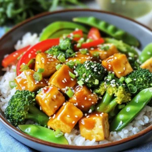 - 1 block firm tofu - 2 cups cooked jasmine rice - 1 cup fresh broccoli florets - 1 red bell pepper - 1 cup snap peas - ¼ cup teriyaki sauce - 2 tablespoons sesame oil - 1 tablespoon fresh ginger - 2 cloves garlic - Sesame seeds - Chopped green onions In this dish, firm tofu stands out as the main protein. It provides great texture and absorbs flavors well. Cooked jasmine rice serves as a base, adding a lovely, fragrant touch. Fresh broccoli florets add color and crunch, while red bell pepper gives a sweet bite. Snap peas bring a crisp snap and vibrant green to the bowl. The seasonings are key to this meal. Teriyaki sauce gives a sweet and savory glaze that makes everything come alive. Sesame oil adds a nutty depth, while fresh ginger and garlic bring warmth and aroma. Together, they create a rich flavor profile that enhances the tofu and veggies. For garnishes, sesame seeds sprinkle a nice crunch, while chopped green onions add freshness and a pop of color. These extras make the dish even more appealing and tasty. Each ingredient plays a role in building a balanced, delightful bowl that is easy to make and hard to resist. 1. Start by cutting the pressed tofu into 1-inch cubes. Make sure all pieces are the same size. This helps them cook evenly. 2. Heat 2 tablespoons of sesame oil in a large skillet over medium heat. Wait until the oil shimmers. 3. Carefully add the tofu cubes to the skillet. Cook for about 5-7 minutes. Flip them occasionally so each side turns golden brown. 1. Add 2 cloves of minced garlic and 1 tablespoon of grated ginger to the skillet. Sauté for about 1 minute. This will fill your kitchen with a wonderful smell. 2. Now, add 1 cup of broccoli florets, 1 sliced red bell pepper, and 1 cup of snap peas. Stir-fry for 3-4 minutes. The veggies should be tender but still crisp. They should keep their bright colors. 1. Drizzle ¼ cup of teriyaki sauce over the tofu and vegetables. Stir well to coat everything. 2. Cook for an additional 2 minutes to warm everything through. This will let the flavors mix nicely. 3. To serve, place warm jasmine rice at the bottom of four bowls. Top with the teriyaki tofu and vegetable mix. 4. For a nice touch, sprinkle sesame seeds and chopped green onions on top. This adds both crunch and color. To ensure even cooking of tofu, always cut it into uniform cubes. This helps each piece cook at the same rate. Press the tofu well to squeeze out excess moisture. This step leads to better texture and flavor. When cooking, heat the sesame oil until it shimmers. This indicates it's hot enough to add the tofu. Stir gently to avoid breaking the cubes. For stir-frying vegetables, add them in stages. Start with the broccoli, as it needs more time. Follow with the bell pepper and snap peas. Cook them for just a few minutes. You want them tender but still crisp. This keeps their bright colors and nutrients intact. For a homemade teriyaki sauce, mix soy sauce, brown sugar, and a splash of rice vinegar. You can add a hint of garlic and ginger for depth. Adjust the spice levels by adding chili flakes or ginger if you like heat. This allows you to customize the sauce to your taste. When assembling your bowls, start with a base of warm jasmine rice. This keeps your meal cozy and filling. Layer the teriyaki tofu and veggies on top. This creates a colorful and appealing look. For garnishing, sprinkle sesame seeds and chopped green onions. They add crunch and a touch of freshness. Serve with chopsticks and a lime wedge for a fun touch! {{image_4}} You can switch tofu for tempeh or chickpeas. Tempeh has a firmer texture and adds a nutty flavor. Chickpeas are a great option too; they are hearty and full of protein. If you want a different type of tofu, try silken tofu for a creamier texture or smoked tofu for a bold taste. Feel free to mix in other vegetables you love. Carrots, zucchini, or mushrooms are tasty choices. You can even use seasonal veggies like asparagus in spring or butternut squash in fall. This keeps your meal fresh and exciting all year round. If you want to change up the rice, try quinoa or cauliflower rice. Quinoa is packed with protein and has a nice crunch. Cauliflower rice is low in carbs and adds a light base. For gluten-free options, consider using brown rice or millet to keep your meal satisfying. To keep your Minute Teriyaki Tofu Rice Bowls fresh, store them in an airtight container. This helps prevent moisture loss and keeps the flavors intact. Place the bowls in the fridge within two hours of cooking. They last up to four days in the fridge. If you want to save some bowls for later, freezing is a great option. Pack the cooled bowls in freezer-safe containers. They can stay in the freezer for up to three months. When ready to eat, thaw them in the fridge overnight. Reheat in the microwave or on the stove until hot. To make cooking easier during the week, prep your ingredients in advance. Chop the vegetables and tofu, and store them in separate containers. This way, you can quickly whip up a bowl whenever you want. Keep the cooked rice in the fridge, and it will stay good for about a week. By storing components separately, you maintain freshness and texture. It takes about 20 minutes to make this dish. You spend 10 minutes prepping and 10 minutes cooking. This quick meal is great for busy days. Yes, you can use store-bought teriyaki sauce. It saves time and still tastes good. Just pour it over the tofu and veggies to enjoy. This dish is both vegan and vegetarian. It uses tofu as the main protein. All the ingredients are plant-based, making it a healthy choice. If you lack sesame oil, you can use vegetable oil instead. The flavor will change slightly, but it will still work. Olive oil is another good substitute. Yes, you can make this dish gluten-free. Just choose a gluten-free teriyaki sauce. Many brands offer gluten-free options, so check the label when shopping. This recipe for Minute Teriyaki Tofu Rice Bowls is simple and tasty. We covered all the main ingredients, like tofu and fresh veggies, along with flavorful seasonings. You learned how to prepare and cook everything step by step. Plus, we shared handy tips for better taste and presentation. Remember, you can mix in different proteins and veggies based on your taste. With this guide, you can whip up a delicious meal easily. Enjoy creating your own bowl that fits your flavor!