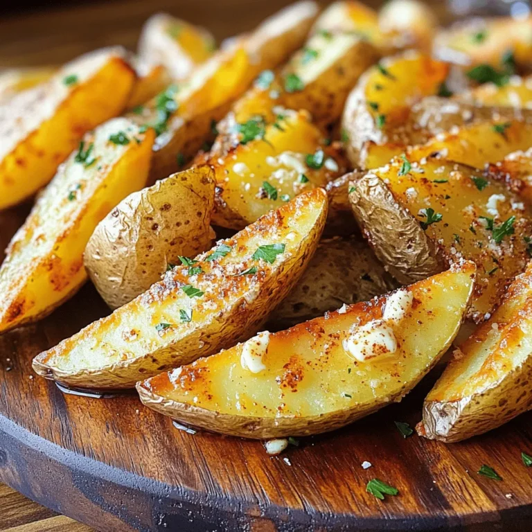 - 4 large russet potatoes - 1/4 cup unsalted butter - 4 cloves minced garlic - Spices: smoked paprika, dried oregano, onion powder - Salt and freshly ground black pepper - Fresh parsley for garnish To make garlic butter steak fries, gather these simple ingredients. First, choose 4 large russet potatoes. They are the best for fries. Next, you need 1/4 cup of unsalted butter. This adds rich flavor. You will also use 4 cloves of garlic, minced. Garlic gives fries a nice kick. For spices, keep smoked paprika, dried oregano, and onion powder handy. Each adds its own special taste. Don’t forget salt and freshly ground black pepper for seasoning. Finally, grab some fresh parsley. Chopped parsley makes a bright and tasty garnish. With these ingredients, you can create a dish that is crispy and full of flavor. Enjoy the process of preparing your garlic butter steak fries! - Rinse and scrub russet potatoes. - Cut into thick wedges. Start by washing the russet potatoes well. Scrubbing them under cold water helps remove dirt. Once clean, dry them with a towel. Next, slice each potato into thick wedges. Make sure they are even so they cook well. - Combine melted butter and garlic. - Add spices and seasonings. In a bowl, mix melted butter and minced garlic. Then, add smoked paprika, dried oregano, and onion powder. Don’t forget a pinch of salt and pepper. Whisk until everything blends nicely. This mix will give your fries a great flavor. - Toss potato wedges in garlic butter mixture. Pour the garlic butter over the potato wedges. Use your hands or a spatula to toss them. Make sure every wedge is coated well. This step brings out the taste in each fry. - Set air fryer to 400°F (200°C). Before cooking, preheat your air fryer. Set it to 400°F (200°C) and let it heat for about 5 minutes. This ensures your fries get crispy. - Arrange wedges in the basket. - Cook for 15 minutes. Once the air fryer is ready, place the potato wedges in the basket. Arrange them in a single layer. If there are too many, cook them in batches. Cook for 15 minutes until golden brown. - Shake basket halfway through. At about 7 minutes, pause and shake the basket. This helps the fries cook evenly. Then, continue cooking until they are crispy. - Transfer to serving platter. - Add garnish and optional seasoning. When done, take the fries out and place them on a serving platter. For a fresh touch, sprinkle chopped parsley on top. Add more salt if you like. Enjoy these tasty garlic butter steak fries! To make sure your garlic butter steak fries come out crispy, avoid overcrowding the air fryer. If you put too many fries in at once, they will steam instead of crisp. It's better to cook them in batches. Next, shake the basket halfway through cooking. This helps them brown evenly and get that perfect crunch. The type of potato you use matters. Always choose high-quality russet potatoes. They have a starchy texture that turns crispy on the outside while staying fluffy inside. Fresh potatoes create the best fries, so look for firm ones without any green spots. Feel free to customize the spices to fit your taste. If you like heat, add a pinch of cayenne pepper. For a cheesy twist, sprinkle some grated cheese on top after cooking. Experimenting with different herbs can also add fun flavors. Just remember to taste as you go! {{image_4}} You can add some heat to your fries. Add cayenne pepper or chili powder to the garlic butter. Start with a pinch and taste. If you want more spice, add a bit more. This will give your fries a nice kick. Who doesn’t love cheese? After air frying the fries, sprinkle them with parmesan or cheddar cheese while they are hot. The cheese will melt and create a delicious topping. It adds flavor and a nice texture. For a fresh taste, use herbs. You can add fresh rosemary or thyme to the garlic butter. Chop the herbs finely and mix them in. This will give the fries an earthy flavor that pairs well with the garlic. After enjoying your tasty garlic butter steak fries, let them cool down. Once cool, place them in an airtight container. This helps keep them fresh. You can store them in the fridge for up to three days. If you want them to last longer, try freezing. To enjoy your fries again, reheat them in the air fryer. Set the air fryer to 350°F (175°C). Place the fries in a single layer. Cook for about 5 to 7 minutes. This method keeps them crispy and warm, just like when they were fresh. If you want to freeze uncooked potato wedges, prep them first. After cutting the russet potatoes, toss them in the garlic butter mixture. Then, arrange the wedges in a single layer on a baking sheet. Freeze them until solid. Once frozen, transfer the wedges to a freezer bag. They can last up to three months in the freezer. Yes, you can use other potatoes. Yukon Golds or red potatoes work well. They have a creamy texture and a good taste. Just cut them into thick wedges like russets. Make sure they are fresh for the best results. To make the fries healthier, use less butter. You can also try olive oil instead. Air frying helps reduce fat since it uses less oil. Add more spices and herbs for flavor without extra calories. These fries pair well with many dips. Try garlic aioli or ranch dressing. You can also serve them with ketchup or spicy mayo. For sides, think about a fresh salad or grilled veggies to balance the meal. Yes, you can make garlic butter ahead of time. Just mix the melted butter and garlic, then store it in the fridge. It will stay good for about a week. Before using, just warm it up to get it nice and melty again. You’ve learned the steps for making tasty garlic butter steak fries. Start with fresh russet potatoes, coat them in garlic butter, and air fry for a crispy finish. Remember to shake the basket for even cooking and get creative with your seasonings. You can even try fun variations, like adding cheese or herbs. Store any leftovers carefully or reheat them for a quick snack. Enjoy your delicious fries, and don’t be afraid to experiment!