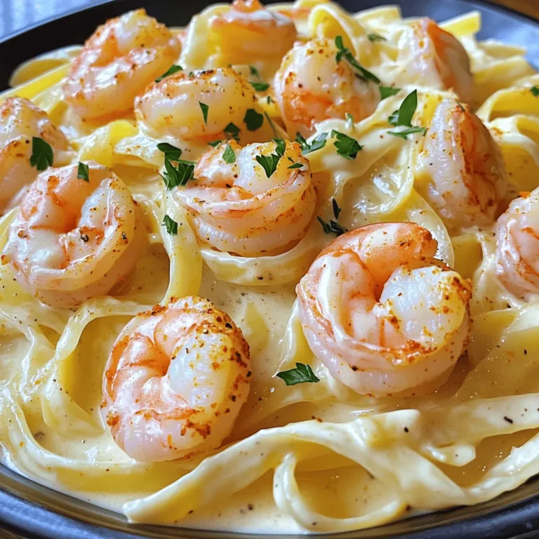 To make Creamy Cajun Shrimp Alfredo, you need the following ingredients: - Fettuccine pasta (12 oz) - Large shrimp, peeled and deveined (1 lb) - Cajun seasoning (2 tablespoons) - Olive oil (2 tablespoons) - Garlic, minced (3 cloves) - Heavy cream (1 cup) - Grated Parmesan cheese (1/2 cup) - Cream cheese, softened (1/4 cup) - Salt and pepper to taste - Fresh parsley, chopped (for garnish) These ingredients work together to create a rich and tasty meal. The fettuccine will provide a nice base, while shrimp adds protein. Cajun seasoning gives it a bold kick. Olive oil and garlic add flavor. Cream and cheese give the sauce its creamy texture. You’ll want to have salt and pepper handy for seasoning. Finally, fresh parsley is great for garnish. It adds color and freshness to the dish. 1. Start by bringing a large pot of salted water to a rolling boil. 2. Add 12 ounces of fettuccine to the boiling water. 3. Cook it according to the package instructions until it's al dente. 4. Once done, drain the pasta but save about one cup of the pasta water. 1. In a medium bowl, place 1 pound of peeled and deveined shrimp. 2. Sprinkle 2 tablespoons of Cajun seasoning over the shrimp. 3. Toss the shrimp well to coat them evenly with the seasoning. 4. Heat 2 tablespoons of olive oil in a large skillet over medium heat. 5. Once hot, add the seasoned shrimp to the skillet. 6. Cook for 2-3 minutes on each side until the shrimp turn pink. 7. Remove the shrimp from the skillet and set them aside on a plate. 1. Lower the heat to low in the same skillet. 2. Add 3 cloves of minced garlic to the skillet and sauté for 30 seconds. 3. Pour in 1 cup of heavy cream while stirring constantly. 4. Gradually add 1/2 cup of grated Parmesan cheese and 1/4 cup of cream cheese. 5. Stir until both cheeses melt and the sauce is smooth. 6. If the sauce is thick, add reserved pasta water, one tablespoon at a time. 1. Return the cooked shrimp to the skillet with the sauce. 2. Toss the shrimp gently to coat them in the sauce. 3. Add the cooked fettuccine to the skillet and mix well. 4. Season with salt and pepper to taste, adjusting as needed. 5. Serve the creamy Cajun shrimp Alfredo in bowls, garnished with fresh parsley. To get that creamy sauce, start with heavy cream. It gives the richness you want. Stir it well with garlic for flavor. If your sauce is too thick, add some pasta water. This helps you reach the right consistency. You can adjust spice levels by adding more Cajun seasoning. Just taste as you go. If you want less heat, use less seasoning. Cook shrimp until they turn pink and opaque. This usually takes about 2-3 minutes per side. If you cook them too long, they become rubbery. For fresh shrimp, look for ones that smell like the ocean. The shells should be shiny and firm. Avoid shrimp with black spots or a strong fishy scent. Serve this dish in shallow bowls for a nice look. You can add parsley on top for color. A sprinkle of black pepper adds a nice touch. For extra flair, place a few shrimp on top as well. This makes your meal look restaurant-ready right at home! {{image_4}} - To kick up the heat, add more Cajun seasoning. You can also include diced jalapeños or red pepper flakes. This will give your dish a nice, fiery touch. - If you want to try different proteins, use chicken or sausage. Both options work great in this creamy sauce. Simply adjust cooking times based on the protein you choose. - You can swap shrimp for fresh vegetables. Zucchini, bell peppers, and mushrooms work well. Just sauté them like you would the shrimp. - For creamy sauces, try using cashew cream or coconut cream. These can give you the same creamy texture without dairy. - Feel free to explore other pasta shapes. Penne or rigatoni can work well in this dish. They hold sauce nicely, making each bite flavorful. - If gluten is a concern, look for gluten-free pasta. Many brands offer great options that taste just as good. Just follow the cooking instructions on the package. These variations can help you personalize your Creamy Cajun Shrimp Alfredo. Enjoy experimenting with flavors and ingredients! To store your leftover Creamy Cajun Shrimp Alfredo, use an airtight container. This keeps the dish fresh. It lasts in the fridge for up to three days. Just make sure to let it cool before sealing it up. If you want to freeze this dish, it’s easy! Portion it into freezer-safe containers. You can also use freezer bags. Make sure to remove as much air as possible. This dish freezes well for up to two months. When you’re ready to eat, thaw it in the fridge overnight. To reheat, use the microwave or stovetop. Add a splash of milk or cream to help it get creamy again. Stir well as it heats up to bring back that rich flavor. Enjoy your meal anytime! Yes, you can use frozen shrimp. Make sure to thaw them first. To thaw frozen shrimp, place them in a bowl of cold water for about 15-20 minutes. You can also leave them in the fridge overnight. Both methods work well. After thawing, pat them dry with a paper towel. This step helps them cook evenly and prevents excess water in your dish. If you need a substitute for heavy cream, try using half-and-half or whole milk. For a dairy-free option, use coconut milk or almond milk. These alternatives can change the taste a bit, but they still create a creamy texture. Just remember, if you use a low-fat milk, it may not be as rich. To add more heat, use extra Cajun seasoning. You can also add a pinch of cayenne pepper or red pepper flakes. For a different flavor, try hot sauce, like Tabasco or Sriracha. Each option brings a unique kick to your dish. You can adjust the spice to match your taste preference. Enjoy experimenting with different spices and sauces! In this article, we covered a delicious Cajun shrimp pasta recipe. We reviewed key ingredients, simple steps, and helpful tips. You learned about variations, making it perfect for anyone's taste. Consider experimenting with different vegetables or pasta shapes to keep it fresh. Remember to store leftovers properly for later enjoyment. Cooking this dish can impress and delight. Enjoy the bold flavors and share this recipe with friends and family!