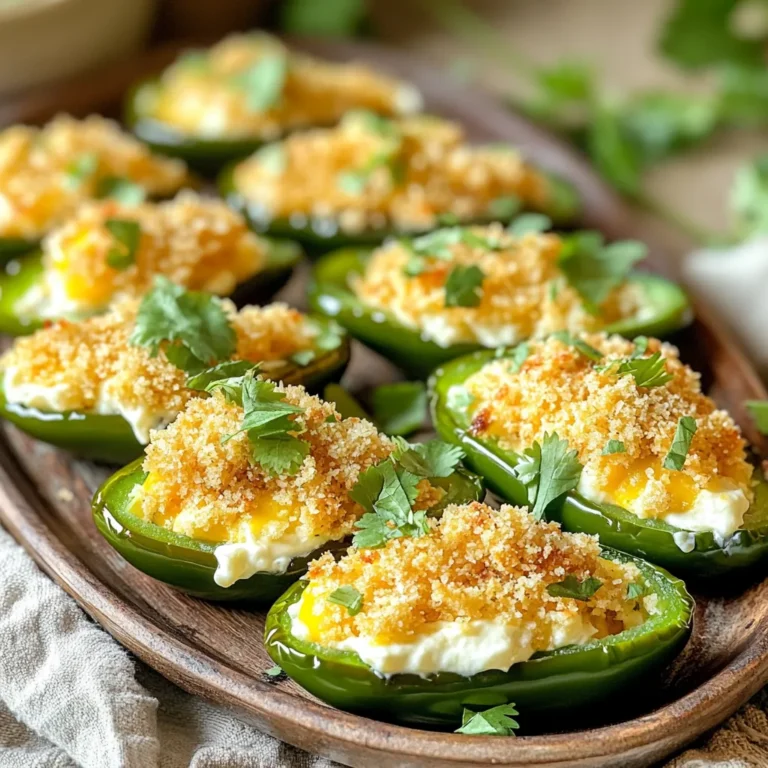 - 8 fresh jalapeños, halved lengthwise and seeds carefully removed - 1 cup cream cheese, softened to room temperature - 1/2 cup sharp cheddar cheese, shredded - 1/4 cup grated parmesan cheese - 1/2 teaspoon garlic powder - 1/2 teaspoon onion powder - 1/4 teaspoon smoked paprika - Salt and freshly cracked black pepper, to taste - 1/2 cup panko breadcrumbs (for an extra crunchy finish) - Light cooking spray You can swap cream cheese with ricotta for a lighter taste. If you want less heat, use mini sweet peppers instead of jalapeños. For a dairy-free option, try vegan cream cheese and cheese. You can also use any type of cheese you like. Mozzarella or pepper jack add nice flavors. Look for firm jalapeños that are smooth and shiny. Avoid any with soft spots or wrinkles. Dark green peppers are usually fresher. The smaller the jalapeño, the hotter it is. If you want more heat, choose smaller peppers. Feel free to ask your local grocer for advice on the freshest jalapeños. First, set your air fryer to 375°F (190°C). Preheating helps cook the jalapeño popper bites evenly. This step is key for getting that perfect crunch. In a medium bowl, combine the cream cheese, sharp cheddar, and parmesan. Use a fork or spatula to mix them well. Add garlic powder, onion powder, smoked paprika, salt, and pepper. Ensure everything blends into a creamy filling. This mixture packs flavor into each bite. Take each halved jalapeño and fill it generously with the cheese mixture. Pack the filling tightly to prevent spills. It’s okay to overfill a bit; it adds to the yum factor. Each popper should look full and inviting. Sprinkle panko breadcrumbs on top of each filled jalapeño. Press them down gently so they stick. Lightly spray the tops with cooking spray for extra crispiness. Place the filled jalapeños in a single layer in the air fryer basket. Cook for 10-12 minutes. Look for a golden brown color and tender jalapeños. Once done, let them cool for a few minutes before serving. Enjoy your delicious bites! To make your jalapeño popper bites crispy, use panko breadcrumbs. They are light and crunchy. Lightly spray the tops with cooking spray before frying. This helps them brown nicely. Arrange them in a single layer in the air fryer. Overcrowding can lead to soggy bites. Air fry them at 375°F (190°C) for 10-12 minutes for the best result. Want less heat? Remove all the seeds and membranes from the jalapeños. This reduces the spice. You can also mix in some mild cheese, like mozzarella. If you love heat, add diced jalapeños to the cheese filling. You can even sprinkle some cayenne pepper into the mix for a kick. Adjust to your taste! Serve your popper bites on a fun platter. Garnish with chopped cilantro or green onions for color. Pair them with ranch dressing or sriracha for dipping. These sauces add great flavor. You can also try serving them with guacamole. This gives a creamy contrast to the spicy poppers. Enjoy your tasty bites with friends! {{image_4}} You can switch up the cheese mix in your jalapeño popper bites. Try adding mozzarella for a stretchy texture. Goat cheese brings a tangy flavor that contrasts nicely with the heat. You can also use pepper jack for extra spice. Mixing these cheeses creates a unique taste. Don't be afraid to experiment! If you want a vegetarian version, replace the cream cheese with a mix of ricotta and spinach. This adds nutrients and a different flavor profile. You can also use black beans or chickpeas for added texture. Just mash them well and mix with spices. These alternatives keep the bites delicious and filling without meat. For those who love heat, add diced jalapeños or crushed red pepper flakes to the cheese mix. You can also include a splash of hot sauce for an extra kick. Consider topping the bites with sliced habaneros before cooking. This will make your jalapeño popper bites even spicier and more exciting. To keep your jalapeño popper bites fresh, let them cool first. Place them in an airtight container. They can last in the fridge for about three days. If you want to keep them longer, consider freezing them. To reheat, use your air fryer. Set it to 350°F (175°C). Heat for about 5-7 minutes. This will make them crispy again. You can also use a microwave, but they may lose some crunch. If you want to freeze your jalapeño popper bites, do it before cooking. Place the filled jalapeños on a baking sheet. Freeze them until solid, then transfer to a freezer bag. They can last about three months. When ready, air fry them straight from the freezer. Increase the cooking time by a few minutes. Enjoy your tasty treat anytime! Yes, you can use frozen jalapeños. They may not be as firm as fresh ones. Thaw them first and pat them dry with a paper towel. This helps remove excess moisture. This way, the filling stays in place while you air fry. The best dipping sauce is ranch dressing. Its coolness balances the heat of the jalapeños. Another great choice is zesty sriracha sauce for those who like spice. You can also try blue cheese dressing for a savory twist. The poppers are done when they turn golden brown. The jalapeños should feel tender to the touch. If the breadcrumbs are crispy, you can take them out. Let them cool for a few minutes before serving. Enjoy the crunchy, cheesy goodness! This guide covered everything you need to make delicious jalapeño poppers. We looked at ingredients, tips for freshness, and substitutions. I shared easy steps for cooking and storing your poppers. You learned how to tweak spice levels and try new variations. Jalapeño poppers are fun and easy to make. You can impress guests or treat yourself. Grab your ingredients and enjoy this tasty snack!