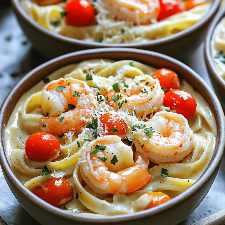 - 12 oz fettuccine or linguine pasta - 1 lb large shrimp, peeled and deveined - 2 tablespoons Cajun seasoning - 1 tablespoon olive oil - 1 medium onion, finely chopped - 3 cloves garlic, minced - 1 red bell pepper, diced - 1 cup cherry tomatoes, halved - 2 cups chicken broth - 1 cup heavy cream - 1 cup grated Parmesan cheese - Salt and pepper to taste - Fresh parsley, chopped for garnish Each ingredient plays a key role in this dish. The pasta is the base, taking up the Cajun flavors. I use 12 ounces of fettuccine or linguine, which gives a great texture. For protein, 1 pound of large shrimp works best. The Cajun seasoning, at 2 tablespoons, adds that spicy kick. One tablespoon of olive oil helps sauté the veggies right. I finely chop one medium onion and use three cloves of minced garlic for a strong flavor. The red bell pepper adds sweetness and color, while one cup of cherry tomatoes brings freshness. Two cups of chicken broth create a rich base. The heavy cream, at one cup, makes it creamy. A cup of grated Parmesan cheese adds richness and depth. Finally, season with salt and pepper to taste. Fresh ingredients shine in this dish. I prefer fresh shrimp, as they taste better than frozen. Fresh vegetables like the onion, garlic, and bell pepper offer more flavor than dried ones. Cherry tomatoes are best fresh, too, for that juicy bite. You can use dried herbs, but fresh parsley for garnish makes a big difference. The vibrant color and taste elevate the meal. For this recipe, stick with fresh ingredients whenever possible. Start by gathering your ingredients. You need: - 12 oz fettuccine or linguine pasta - 1 lb large shrimp, peeled and deveined - 2 tablespoons Cajun seasoning - 1 tablespoon olive oil - 1 medium onion, finely chopped - 3 cloves garlic, minced - 1 red bell pepper, diced - 1 cup cherry tomatoes, halved - 2 cups chicken broth - 1 cup heavy cream - 1 cup grated Parmesan cheese - Salt and pepper to taste - Fresh parsley, chopped for garnish Chop the onion, garlic, and red bell pepper. Halve the cherry tomatoes. This makes cooking faster. Heat the olive oil in a large pot over medium heat. Once the oil is hot, add the chopped onion. Sauté for 3-4 minutes until soft. Next, add the minced garlic and diced red bell pepper. Cook for 2 minutes until fragrant. Then, sprinkle in the Cajun seasoning and stir well. Add the shrimp to the pot. Cook for 2-3 minutes until the shrimp turns pink and opaque. Remove the shrimp and set aside. In the same pot, pour in the chicken broth. Bring it to a gentle simmer. Add the pasta and cook according to the package. This usually takes around 10 minutes. Stir occasionally to keep it from sticking. Once the pasta is al dente, add the halved cherry tomatoes and heavy cream. Simmer for 3-4 minutes until the sauce thickens. Return the cooked shrimp to the pot. Add the grated Parmesan cheese. Stir everything until creamy and well mixed. Taste and add salt and pepper if needed. Remove the pot from heat and let it sit for a couple of minutes. This helps the sauce thicken before serving. Serve this dish in shallow bowls. Garnish with extra Parmesan cheese and fresh parsley. Enjoy your creamy Cajun shrimp pasta! To get the best flavor in your One-Pot Creamy Cajun Shrimp Pasta, use fresh ingredients. Fresh shrimp makes a big difference. Choose large shrimp that are firm and pink. When it comes to the Cajun seasoning, don’t be shy! Use two tablespoons for a bold taste. Sauté the onion and garlic until they are soft. This builds a strong base for your sauce. Also, let the cherry tomatoes simmer to burst their juices. This adds sweetness to the dish. Finally, sprinkle fresh parsley on top for a pop of color and freshness. A few common mistakes can spoil your dish. First, don’t overcook the shrimp. They should be pink and opaque but not rubbery. Second, avoid skipping the resting time after cooking. Letting the dish rest helps the sauce thicken. Lastly, be careful with salt. The Cajun seasoning and Parmesan cheese add saltiness. Taste your dish before adding more salt. If you have leftovers, store them in an airtight container. This keeps the pasta fresh for up to three days in the fridge. When reheating, add a splash of chicken broth or cream. This will help bring back the creamy texture. Avoid microwaving for too long to prevent the pasta from drying out. {{image_4}} If you want to change the protein, try chicken or sausage. Both add great flavor. You can use about 1 pound of diced chicken breast or sausage. Cook them until they're browned and fully cooked. Then, follow the same steps for the creamy sauce. For a vegetarian twist, swap the shrimp for mushrooms or zucchini. Use about 2 cups of sliced mushrooms or diced zucchini. Sauté these in the olive oil until tender. This change keeps the dish creamy and delicious without meat. While fettuccine or linguine works best, you can use other pasta types. Try penne or rigatoni for a fun shape. Whole wheat or gluten-free pasta are great options too. Just adjust the cooking time based on the type you choose. To balance the rich flavors of the One-Pot Creamy Cajun Shrimp Pasta, a light salad works best. I suggest a simple green salad. Use fresh mixed greens and cherry tomatoes. Toss them with a light vinaigrette. Lemon juice and olive oil make a great dressing. Another great choice is a cucumber salad. Slice cucumbers and red onions. Add a splash of vinegar and a pinch of salt. This adds a refreshing crunch that pairs nicely with the creamy pasta. Bread is a perfect side for this dish. A crusty baguette or garlic bread adds warmth. You can easily make garlic bread by spreading butter and minced garlic on slices of bread. Bake them until golden brown. If you want something quick, store-bought dinner rolls work too. They soak up the creamy sauce well. Serve them warm for the best experience. Pairing drinks with your meal can enhance the flavors. A chilled white wine like Sauvignon Blanc works well. It has bright acidity that cuts through the creaminess. If you prefer non-alcoholic options, try sparkling water with a slice of lemon. This adds a nice zest and cleanses your palate. For a cozy touch, serve a light iced tea. Sweeten it lightly to complement the spices in the pasta. Yes, you can make this dish ahead of time. Cook the pasta and sauce as usual. Let it cool before storing. Keep it in an airtight container in the fridge for up to three days. When ready to eat, reheat it gently on the stove. Add a splash of chicken broth to keep it creamy. If you want a lighter option, use half-and-half or whole milk. Coconut cream is a great dairy-free choice. Silken tofu blended with a bit of broth can also work. Each substitute changes the flavor and texture, but they all make a rich sauce. Store leftovers in an airtight container. Place the container in the fridge. It will stay fresh for about three days. Reheat in a pan over low heat. Add a little liquid to keep it creamy. Avoid microwaving, as it can dry out the pasta. This recipe has a nice kick from the Cajun seasoning. If you like spice, it’s perfect. For less heat, reduce the amount of Cajun seasoning. You can also add more cream to tone down the spice if needed. Each bite can be adjusted to your taste! This blog post shared how to make one-pot creamy Cajun shrimp pasta. You learned about ingredients, step-by-step cooking, and useful tips. I shared ways to tweak the dish and match side items. In conclusion, this dish is easy, tasty, and fun to make. You can impress anyone with it. Experiment with the tips and variations to find your favorite. Happy cooking!