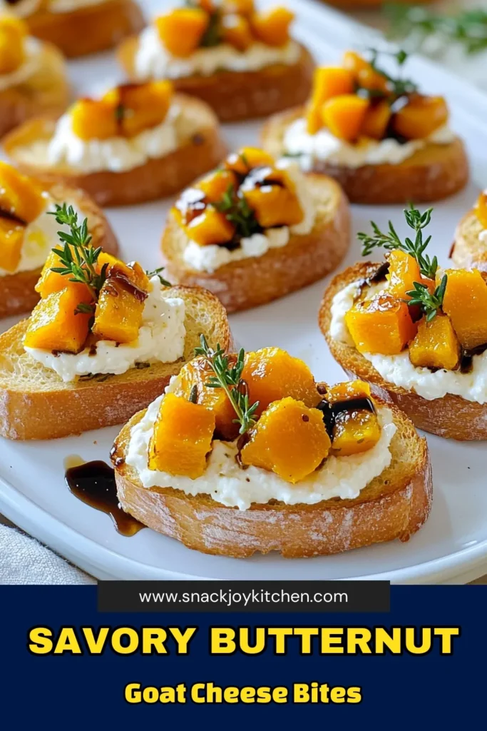 Discover the perfect appetizer with these savory butternut squash goat cheese crostini! These delicious bites feature roasted butternut squash, creamy goat cheese, and a drizzle of balsamic glaze, making them a standout choice for any gathering. Easy to prepare and bursting with flavor, they are sure to impress your guests. Click through to explore the full recipe and elevate your entertaining game today! #ButternutSquash #GoatCheese #FallAppetizers #Crostini