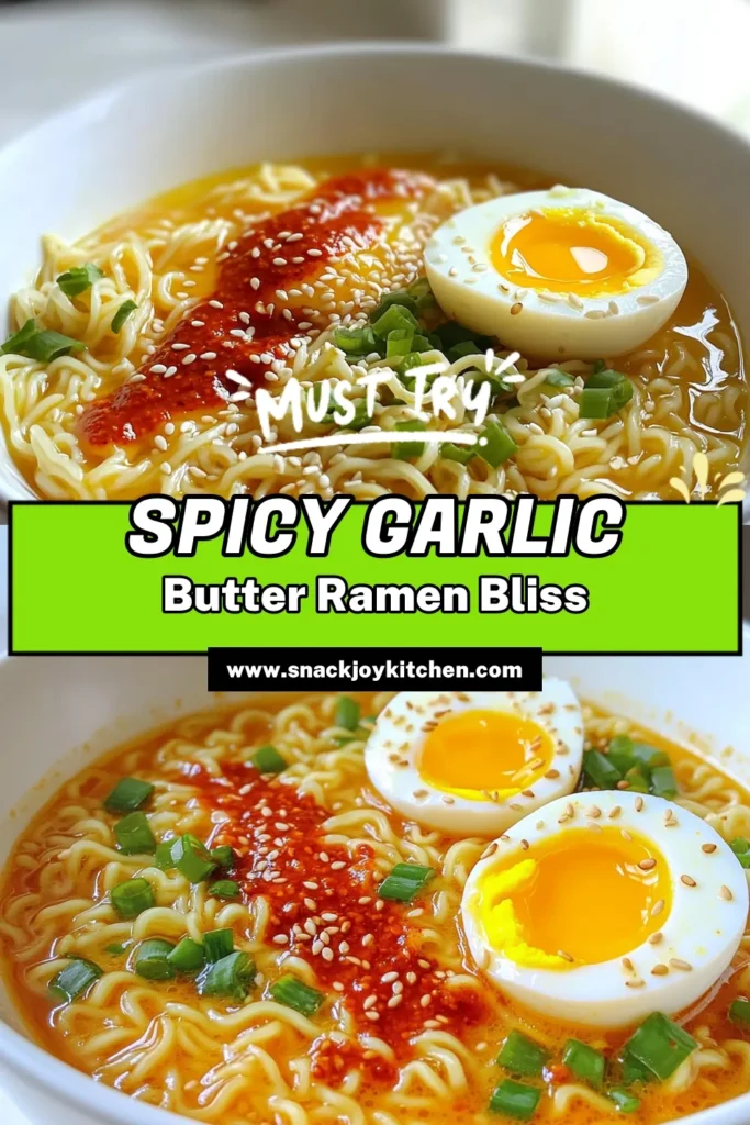 Craving a delicious, spicy twist on your favorite noodle dish? Discover how to make Spicy Garlic Butter Ramen with simple ingredients and just a few easy steps! This flavorful recipe combines creamy butter, zesty garlic, and the perfect amount of chili heat for an unforgettable bowl of comfort. Don’t miss out—click to explore this mouthwatering recipe and elevate your dinner game tonight! #RamenRecipes #SpicyFood #ComfortFood #QuickDinner