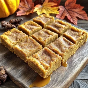 To make pumpkin spice snickerdoodle blondies, gather these ingredients: - 1 cup unsalted butter, melted - 1 1/2 cups brown sugar, tightly packed - 1/2 cup granulated sugar - 2 large eggs - 1 cup pure pumpkin puree - 2 teaspoons pure vanilla extract - 2 cups all-purpose flour - 2 teaspoons baking powder - 1 tablespoon pumpkin pie spice - 1/2 teaspoon salt - Optional: 1/2 cup white chocolate chips - Topping: 1/4 cup granulated sugar and 1 teaspoon ground cinnamon Each ingredient has a role. The butter gives richness, while the sugars add sweetness. Eggs help bind the mix. Pumpkin puree adds moisture and flavor. Vanilla boosts taste. Flour and baking powder create the structure. Pumpkin pie spice brings warmth and autumn vibes. Salt balances the sweetness. White chocolate chips offer a creamy touch. The topping makes it snickerdoodle-like, with sugar and cinnamon on top. Using fresh, quality ingredients makes a big difference. It enhances flavor and texture. Always check your pantry before you start. This way, you ensure you have everything ready. If you're missing something, it’s best to find a substitute before you begin. Enjoy the process of baking these delicious blondies! - Preheat your oven to 350°F (175°C). - Grease a 9x13 inch baking pan with butter or cooking spray. - Line the pan with parchment paper, leaving some overhang. - In a large bowl, combine melted butter, brown sugar, and granulated sugar. - Whisk until creamy and smooth. - Beat in the eggs one at a time. - Add pumpkin puree and vanilla extract, mixing until smooth. - In another bowl, whisk together flour, baking powder, pumpkin pie spice, and salt. - Gently mix the dry ingredients into the wet ingredients. - Stop mixing when just combined to keep the blondies soft. - If you want, fold in the white chocolate chips. - This adds a sweet, creamy touch to your blondies. - Spread the batter evenly in the prepared pan. - In a small bowl, mix granulated sugar and cinnamon for the topping. - Sprinkle this mixture over the batter. - Bake for 25-30 minutes. Use a toothpick to check; it should come out clean or with a few moist crumbs. - Let the blondies cool in the pan for 15 minutes. - Carefully lift them out using the parchment paper. - Transfer to a wire rack to cool completely before slicing. To get the best texture in your Pumpkin Spice Snickerdoodle Blondies, avoid overmixing the batter. When you mix too much, the blondies can become tough. Stir just until you see no dry flour. This keeps them soft and chewy. To check if your blondies are done, use a toothpick. Insert it in the center. If it comes out clean or with a few moist crumbs, they are ready. If not, bake a bit longer. For a stunning display, arrange your blondies on a rustic wooden board. You can also use an autumn-themed platter for a cozy feel. Drizzling warm caramel sauce on top adds a sweet touch. It enhances both the flavor and look of your treat. One common mistake is using canned pumpkin instead of fresh pumpkin puree. Canned pumpkin can have added sugars and spices, changing the taste. Fresh puree gives your blondies a rich, pure flavor. Not greasing the pan well can lead to a sticky mess. Always grease the pan or use parchment paper to lift out the blondies easily. This step helps keep your blondies intact when you serve them. {{image_4}} To make gluten-free pumpkin spice snickerdoodle blondies, you can swap the all-purpose flour. Use a gluten-free flour blend instead. Look for blends that contain xanthan gum, which helps with texture. This blend works well in most recipes. You won't lose any flavor or texture. If you want a vegan version, replace the eggs. Use 1/4 cup unsweetened applesauce for each egg. This keeps the blondies moist and fluffy. You can also use flax eggs, made by mixing one tablespoon of ground flaxseed with three tablespoons of water. Let it sit for five minutes to thicken. For dairy-free, use coconut oil instead of butter and almond milk for the liquid. You can enhance the flavor by adding chopped nuts, like walnuts or pecans. They add a nice crunch. Consider mixing in some raisins or cranberries for a fruity twist. Another option is to swap the white chocolate chips for dark or milk chocolate chips. You can even add a dash of ginger or nutmeg for extra warmth. These small changes make a big difference. To keep your pumpkin spice snickerdoodle blondies fresh, use an airtight container. This method helps maintain moisture. You can also cover them with foil, but it may not keep them as fresh. I recommend the airtight option for the best results. For long-term storage, freeze the blondies after they cool completely. Wrap each blondie in plastic wrap, then place them in a freezer bag. This keeps them tasty for up to three months. To thaw, leave them in the fridge overnight or on the counter for a few hours. Enjoy them at room temperature for the best taste. When stored properly, these blondies stay fresh for about a week. If you keep them in the fridge, they can last up to two weeks. Just remember to let them come to room temperature before serving for the best flavor. Yes, you can use pumpkin pie filling. It adds spices and sweetness. Just reduce the amount of added spices in the recipe. This makes your blondies sweeter and more flavorful. To make them more cake-like, add an extra egg. You can also use less flour and more baking powder. This change gives a lighter, fluffier texture. Use a sharp knife for clean cuts. Wait until they cool completely. For perfect squares, run the knife under hot water before cutting. This helps prevent sticking. Yes, you can make these blondies a day ahead. Store them in an airtight container. They taste great the next day and are easy to serve. Blondies are sweeter and have a butterscotch flavor. Brownies are rich and chocolatey. Blondies use brown sugar and vanilla, while brownies use cocoa powder. Each offers a unique taste experience. In this post, we explored how to make delicious pumpkin blondies. We covered the key ingredients, step-by-step instructions, and tips to avoid common mistakes. You learned about different variations, storage methods, and even answered some frequently asked questions. Pumpkin blondies are easy to make and perfect for fall gatherings. Trying out these recipes can delight your family and friends. Enjoy baking and let your creativity shine in the kitchen!