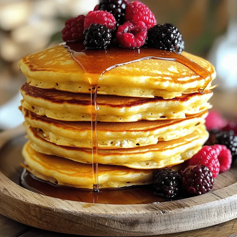 - 1 cup cottage cheese - 3 large eggs - 1 cup all-purpose flour - 2 tablespoons granulated sugar - 1 tablespoon baking powder - 1/2 teaspoon salt - 1/2 teaspoon pure vanilla extract - 1/4 cup milk (or more for adjusting consistency) - Butter or oil for cooking Cottage cheese gives these pancakes their fluffiness. The eggs bind everything together. All-purpose flour adds structure, making them soft and tender. Granulated sugar adds a touch of sweetness. Baking powder makes the pancakes rise. Salt enhances the flavor and balances the sweetness. Vanilla extract brings warmth and depth. Milk adjusts the batter to the right thickness. Butter or oil ensures that pancakes cook evenly and do not stick to the pan. Using fresh berries and maple syrup makes each bite special. These simple ingredients create a tasty meal that you’ll love. - In a large bowl, add 1 cup of cottage cheese. Crack in 3 large eggs. - Use a whisk to mix them until smooth. Break down the cottage cheese into small curds. - In a separate bowl, mix 1 cup of all-purpose flour, 2 tablespoons of sugar, 1 tablespoon of baking powder, and 1/2 teaspoon of salt. - Gradually add the dry mix to the wet mix. Use a gentle folding motion. - It’s okay if some lumps remain. Next, pour in 1/2 teaspoon of pure vanilla extract and 1/4 cup of milk. - Stir until just combined. If the batter is too thick, add more milk little by little. - Preheat a non-stick skillet over medium heat. Add a small amount of butter or oil. - For each pancake, pour about 1/4 cup of batter onto the skillet. - Cook for 2-3 minutes until bubbles form. Flip when the edges set. - Cook for another 2 minutes until golden brown. Repeat with the rest of the batter. - Serve warm with maple syrup and fresh berries for a tasty meal. To make fluffy pancakes, do not overmix the batter. Overmixing makes the pancakes tough. You want some lumps in your batter; they help keep it light. If your batter is too thick, add a little extra milk. This helps create the right texture for fluffy pancakes. The skillet temperature matters. Preheat it to medium heat; too hot will burn the pancakes. Use a small amount of butter or oil to coat the skillet. This prevents sticking and gives a golden brown color. For serving, pair the pancakes with maple syrup. The sweetness of the syrup balances the savory flavor. You can also add fresh berries on top. They add color and a burst of flavor. {{image_4}} You can easily change the taste of your pancakes. Adding spices like cinnamon or nutmeg brings warmth. A pinch of these spices can take your pancakes to a new level. You might also try different extracts. Almond or lemon extracts can add a nice twist. Just a few drops can make a big difference. If you need a gluten-free option, use alternative flours. Almond flour or oat flour works well. These flours keep your pancakes fluffy and tasty. For those who want a dairy-free version, try using silken tofu or yogurt. Blend it well to replace the cottage cheese. This keeps the pancakes moist and delicious. Toppings can change your pancake game. A fruit compote or homemade sauce adds a burst of flavor. You can make a simple berry sauce by cooking fresh fruit with a bit of sugar. Nut butter also adds creaminess and protein. Spread peanut or almond butter on top for a yummy treat. Yogurt can be another great option, making your pancakes even more satisfying. To keep your fluffy cottage cheese pancakes fresh, store them in the fridge. Place them in an airtight container. They will stay good for up to three days. If you want to save them longer, freezing is a great option. Lay the pancakes flat on a baking sheet and freeze for about an hour. Once frozen, stack them with parchment paper between each pancake. Store in a freezer bag for up to two months. When you're ready to enjoy them again, reheating is easy. You can use a skillet or microwave. For the skillet, heat it on low and add a little butter. Warm each pancake for about one minute on each side. This keeps them fluffy and tasty. If you use the microwave, place a damp paper towel over the pancakes. Heat them for about 20-30 seconds. This helps keep them moist but may not keep them as fluffy as the skillet method. You can use oats or almond meal instead of flour. Blend oats to a fine powder. Mix it with cottage cheese and eggs for a batter. This gives you a gluten-free option that still tastes great. Yes, you can make these pancakes ahead. Cook them, then let them cool. Store them in the fridge for up to three days. You can also freeze them for longer storage, up to three months. You can use mashed banana or applesauce as an egg substitute. Use 1/4 cup per egg. Silken tofu is another good option. Just blend it until smooth and use it in place of eggs. Yes, low-fat cottage cheese works well in this recipe. It will still keep your pancakes fluffy. The flavor may be slightly milder, but they will still be tasty. Maple syrup is a classic choice. You can also try fresh berries, yogurt, or nut butter. For a twist, add a sprinkle of cinnamon or a drizzle of honey. You can add more sugar to the batter. Try using honey or maple syrup in the mix. Adjust the sweetness to your taste for a delightful treat. If your batter is thick, add a little more milk. Mix it in slowly until you reach your desired consistency. A thicker batter makes fluffier pancakes, but it should still pour easily. Yes, adding protein powder boosts the nutrition. Just replace a small amount of flour with protein powder. This keeps the balance and ensures fluffy pancakes. In this article, we explored the simple ingredients that make fluffy pancakes. We looked at the base ingredients like cottage cheese and eggs, plus tasty additions and cooking tips. Remember, the key to great pancakes lies in the batter and cooking technique. Don't forget to enhance flavors with spices or fresh toppings. Follow these steps, and you’ll enjoy delicious pancakes any time. Get ready to impress your family and friends with your new skills!