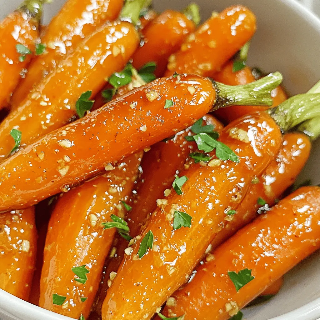 - 1 lb baby carrots - 3 tablespoons honey - 2 tablespoons low-sodium soy sauce - 2 cloves garlic, minced - 1 tablespoon extra virgin olive oil - 1/2 teaspoon freshly ground black pepper - 1/4 teaspoon sea salt - Fresh parsley (for garnish) To make Air Fryer Honey Garlic Carrots, gather your main and additional ingredients first. This dish shines with just a few simple items. The baby carrots are sweet and tender, providing a great base. The honey adds a rich sweetness that balances the saltiness of the soy sauce. Minced garlic brings a punch of flavor that enhances the dish. For the additional ingredients, extra virgin olive oil helps the carrots crisp up nicely. The black pepper and sea salt add depth and flavor without overpowering the dish. Finally, fresh parsley acts as a bright garnish that adds color and a hint of freshness. I love using baby carrots for this recipe because they cook quickly and require no cutting. If you prefer larger carrots, just remember to cut them into smaller pieces for even cooking. Now that you have your ingredients ready, you can dive into the fun part: cooking! To start, you need to make a tasty marinade. First, gather your ingredients. Combine 3 tablespoons of honey, 2 tablespoons of low-sodium soy sauce, 2 cloves of minced garlic, 1 tablespoon of olive oil, 1/2 teaspoon of black pepper, and 1/4 teaspoon of sea salt in a medium saucepan. Stir the mixture gently. Heat it over low heat for about 2-3 minutes. This will help the flavors blend well. Next, it’s time to add the carrots. Take 1 pound of peeled baby carrots and toss them in the marinade. Make sure each carrot gets a good coating. Cover the bowl and let them sit for at least 15 minutes. This waiting time is key. It allows the carrots to absorb all those delicious flavors. Now, let's cook the carrots. Preheat your air fryer to 370°F (188°C) for about 5 minutes. This step is very important. It helps the carrots cook evenly. Once preheated, arrange the marinated carrots in a single layer in the air fryer basket. Avoid overcrowding for the best results. Air fry the carrots for 12-15 minutes. At the 7-minute mark, shake the basket gently. This will ensure that every carrot gets crispy. When done, the carrots should be tender with a nice, crisp outside. Enjoy your tasty honey garlic carrots! Preheating your air fryer is key. It helps the carrots cook evenly. Set it to 370°F (188°C) for about 5 minutes. This step makes all the difference in texture. For timing, air fry the carrots for 12-15 minutes. Check them at 7 minutes. Give the basket a gentle shake to ensure even cooking. You want your carrots to be tender yet slightly crispy on the outside. To boost the flavor, try adding spices like paprika or cumin. Fresh herbs like thyme or rosemary also work well. They can add depth to the sweet honey garlic taste. You can customize the honey garlic sauce too. For a tangy twist, add a splash of lemon juice or vinegar. If you like heat, mix in some red pepper flakes. These tweaks can make your dish exciting and unique every time! {{image_4}} You can change the sweetener in this recipe. If you want to try something new, use maple syrup or agave instead of honey. Both will give you a nice flavor. You can also swap the baby carrots. Try using parsnips or sweet potatoes. These veggies will cook similarly and soak up the tasty sauce. Need a gluten-free option? Use tamari instead of soy sauce. It tastes great and works well in this recipe. If you want a vegan option, replace honey with agave. This keeps the dish sweet while meeting your dietary needs. Enjoy experimenting with these swaps! To keep your cooked carrots fresh, store them in the fridge. Place the leftover carrots in an airtight container. This helps to keep their flavor and texture. Make sure to cool the carrots before sealing the container. If you have extra sauce, store it separately to prevent sogginess. You can easily reheat the carrots in the air fryer or oven. For the air fryer, set it to 350°F (175°C). Place the carrots in a single layer and heat for about 5-7 minutes. In the oven, use a baking dish covered with foil. Heat at 350°F (175°C) for 10-15 minutes. Try to avoid overcooking, so the carrots stay tender and crisp. If they seem dry, drizzle a bit of olive oil or add some of the reserved sauce before reheating. You should marinate the carrots for at least 15 minutes. This time allows the carrots to soak up the honey and garlic flavors. If you have more time, feel free to marinate longer. The extra time enhances the taste even more. Yes, you can use regular carrots. Just remember that they need more time to cook. Cut them into smaller pieces for even cooking. Baby carrots are tender and cook faster, while larger ones can be a bit crunchier if not cut down. These carrots pair well with many dishes. Try serving them with grilled chicken or fish. They also complement rice dishes nicely. Add them to a salad for a sweet crunch. For a full meal, serve with quinoa and steamed greens. This blog post shared a simple and tasty recipe for honey garlic air-fried carrots. We covered essential ingredients, step-by-step instructions, and tips for the best texture. Variations, including ingredient swaps and dietary adjustments, provide flexibility for your needs. Finally, proper storage and reheating tips help maintain flavor and texture. Try making these carrots for a healthy side dish. The easy steps and delicious taste will impress your family and friends. Enjoy your cooking adventure!