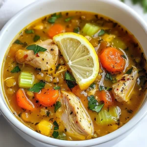 - 2 tablespoons olive oil - 1 medium onion, finely chopped - 2 medium carrots, peeled and diced - 2 celery stalks, diced - 3 cloves garlic, minced - 1 teaspoon ground cumin - 1 teaspoon smoked paprika - 1/2 teaspoon turmeric - 1 pound boneless, skinless chicken thighs, cut into bite-sized pieces - 1 cup dried green or brown lentils, thoroughly rinsed - 6 cups chicken broth or stock - 1 can (14 ounces) diced tomatoes, including the juices - 2 cups fresh spinach or kale, chopped into bite-sized pieces - Salt and freshly ground black pepper to taste - Fresh lemon juice (optional, for garnish) - Fresh parsley or cilantro, finely chopped (for garnish) Each ingredient plays a key role in building flavor. The olive oil creates a rich base. The onion, carrots, and celery add sweetness and crunch. Garlic adds depth, while spices like cumin and smoked paprika bring warmth. The chicken adds protein, and lentils provide fiber and texture. Broth and tomatoes make it hearty and delicious. Finally, greens add freshness and color. {{ingredient_image_2}} Start by heating the olive oil in a large pot on medium heat. Add the chopped onion, carrots, and celery. Cook these vegetables for about 5-7 minutes. You want them to soften and smell great. Stir them often. Look for a light golden color and a tender feel. This step builds a strong base for your soup. Next, add minced garlic, ground cumin, smoked paprika, and turmeric. Stir these spices into the pot. Cook for another minute. This will wake up the flavors and fill your kitchen with a lovely aroma. The spices blend well with the sautéed vegetables, creating a rich flavor. Now, add the chicken thighs cut into bite-sized pieces. Cook them for about 5 minutes. Stir often to brown all sides. A good sear adds depth to the flavor. Make sure the chicken is not pink when you finish. This step is key for a delicious soup. After browning the chicken, add the rinsed lentils, chicken broth, and diced tomatoes with juices. Stir everything together. Increase the heat until it boils, then lower it to a simmer. Cover the pot and let it cook for 25-30 minutes. Check the lentils for tenderness. They should be soft but not mushy. Once the lentils are ready, stir in the chopped spinach or kale. Cook for another 5 minutes. This will wilt the greens and keep their bright color. It also adds nutrition and a fresh taste to your soup. Finally, taste the soup. Add salt and freshly ground black pepper to your liking. Serve the soup hot. A splash of fresh lemon juice brightens the flavors. Garnish with parsley or cilantro for a pop of color. Enjoy your hearty chicken lentil soup! Seasoning is key to making great soup. It can bring all the flavors together. Use salt and pepper to enhance taste. Try adding a pinch of cayenne for heat. If you want depth, add more cumin or smoked paprika. These spices work well with chicken and lentils. A heavy pot, like a Dutch oven, is best for soup. It holds heat well and cooks evenly. Keep the heat medium to avoid burning. If it starts to bubble too much, lower the heat. Slow cooking helps flavors blend nicely. You can make this soup ahead of time. It tastes even better the next day! Store it in the fridge for up to three days. To freeze, let it cool completely, then place it in containers. When ready to eat, thaw it overnight in the fridge. Reheat on the stove or in the microwave. Pro Tips Fresh Herbs Matter: Using fresh parsley or cilantro for garnish not only adds a pop of color but also enhances the flavor profile of the soup. Customize Your Greens: Feel free to substitute spinach or kale with other greens like Swiss chard or collard greens, depending on your preference and what's available. Perfectly Cooked Lentils: Keep an eye on the lentils while they cook; they should be tender but retain their shape. Overcooking can lead to a mushy texture. Enhance with Acidity: A splash of fresh lemon juice just before serving brightens the flavors and balances the richness of the soup. {{image_4}} You can change the protein in Chicken Lentil Soup easily. If you want a meatless option, use tofu. It absorbs flavors well. You can also try turkey instead of chicken. Ground turkey works great too. For a unique taste, add some cooked sausage. Each protein gives a different flavor and texture. Adding more veggies makes this soup even better. Zucchini adds a nice crunch and mild taste. Bell peppers bring a sweet flavor and vibrant color. You could also add carrots for more sweetness. Consider throwing in some peas or corn for extra texture. These veggies not only enhance taste but also boost nutrition. You can change the spice blend to suit your taste. Try adding curry powder for a warm flavor. If you like heat, jalapeño or cayenne pepper adds a kick. Italian seasoning gives a fresh twist. Experiment with herbs like thyme or rosemary for a different aroma. Adjusting spices can create a whole new experience in each bowl. Your Chicken Lentil Soup stays fresh in the fridge for about 4 to 5 days. Store it in an airtight container. This keeps it safe and tasty. Before you eat it again, check for any off smells or changes in texture. To freeze your soup, let it cool first. Pour it into freezer-safe bags or containers. Remove as much air as you can. Label with the date. It can last up to 3 months in the freezer. When you want to eat it, thaw the soup overnight in the fridge. You can reheat your soup on the stovetop or in the microwave. For the stovetop, warm it over low heat. Stir often until it's hot. If using the microwave, place it in a bowl. Heat for 2-3 minutes, stirring halfway through. Both methods work well, but stovetop gives better flavor. You can use turkey or tofu instead of chicken. They both work well. If you prefer a vegetarian option, try chickpeas or lentils. Each substitute gives a unique taste. Adjust cooking times if needed, especially for tofu. Yes, you can use canned lentils. They save time and are already cooked. Drain and rinse them before adding to the soup. This will help reduce the sodium content. Add them in the last 10 minutes of cooking to heat through. To make this soup gluten-free, use gluten-free broth. Most chicken broths are gluten-free, but check the label. Avoid adding any gluten-containing ingredients. This way, everyone can enjoy it safely. Yes, this soup is great for meal prepping. It stores well in the fridge for up to five days. You can also freeze it for up to three months. Just leave out the greens until reheating. Absolutely! You can add zucchini, bell peppers, or corn. Just chop them small and add them when you sauté the other veggies. This adds color and boosts nutrition. Be creative with your choices! You learned how to make a tasty Chicken Lentil Soup. We covered the key ingredients, step-by-step instructions, and helpful tips. You explored ways to customize the soup with different proteins and veggies. Plus, you got solid storage advice. With these insights, you can create a warm, nutritious meal that fits your taste. Enjoy the process of making this soup and share it with others!