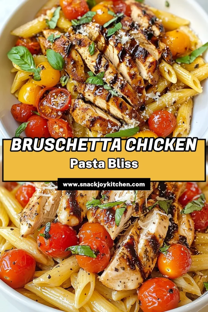 Looking for a delicious and nutritious meal? Try this Bruschetta Chicken Pasta – an easy chicken pasta recipe that your family will love! With juicy cherry tomatoes and a tangy balsamic glaze, this healthy pasta dish is perfect for weeknight dinners. Discover how to combine the freshness of basil with perfectly cooked chicken for a delightful experience. Save this recipe for your next meal! #BruschettaChickenPasta #HealthyPastaDishes #BalsamicChickenRecipes #CherryTomatoPastaRecipe