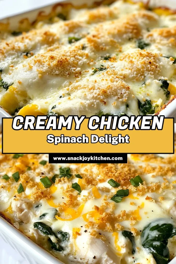 Discover the ultimate creamy chicken casserole with this Chicken and Spinach Cream Cheese Casserole! This easy chicken pasta casserole is packed with tender shredded chicken, fresh spinach, and a cheesy blend of mozzarella and Parmesan. Perfect for busy weeknights, this spinach casserole recipe will delight your family. Save this chicken and spinach bake for your next meal and impress your guests! #ChickenCasserole #SpinachCasserole #EasyRecipes #CheesyDishes