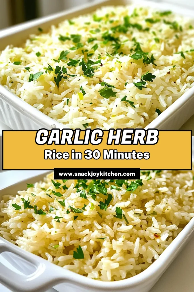 Elevate your meals with this Garlic Herb Rice Delight! This easy recipe combines fluffy long-grain rice with aromatic garlic, fresh herbs, and a splash of olive oil, creating a tasty side dish perfect for any occasion. Ready in just 30 minutes, it's ideal for pairing with grilled veggies or your favorite protein. Click through for the full recipe and discover how to make this delicious dish! #GarlicHerbRice #RiceRecipes #EasyCooking #DeliciousSides