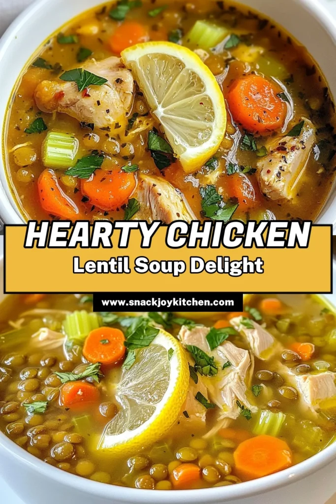 Warm up with this hearty chicken lentil soup, a perfect blend of flavors and nutrition. This healthy lentil recipe is not only easy to make but also a fantastic option for wholesome meal prep. Enjoy this comforting food that will satisfy your cravings and nourish your body. Try it today and transform your next meal into a delightful feast! Save this recipe for later and share the love of easy chicken soup! #ChickenLentilSoup #HealthyRecipes #ComfortFood #MealPrepIdeas