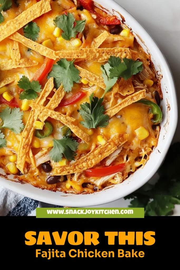 Try this delicious Fajita Chicken Casserole for an easy chicken dinner that the whole family will love! This flavorful Mexican casserole recipe combines tender shredded chicken, sautéed peppers, black beans, and melty cheese, all layered with tortillas. Perfect for any fiesta night! Make mealtime fun and satisfying with this crowd-pleaser. Save this Chicken Casserole Recipe for later! #FajitaChickenCasserole #EasyChickenDinner #MexicanCasserole #FiestaChickenCasserole