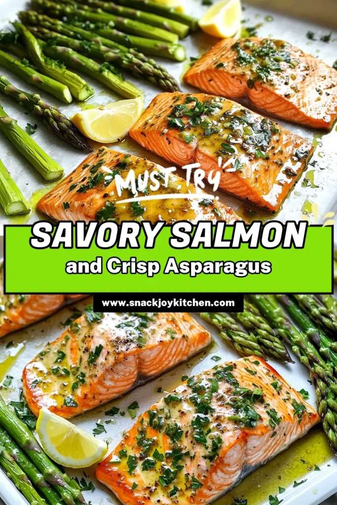 Elevate your dinner with this Garlic Herb Salmon & Asparagus Sheet Pan recipe! In just 20 minutes, you can enjoy perfectly baked salmon and tender asparagus infused with zesty garlic and herbs. This one-pan meal is easy to prepare and perfect for busy weeknights. Click through for the full recipe and impress your family with this delicious and healthy dish! #GarlicHerbSalmon #SheetPanRecipes #HealthyEating #EasyDinnerRecipes