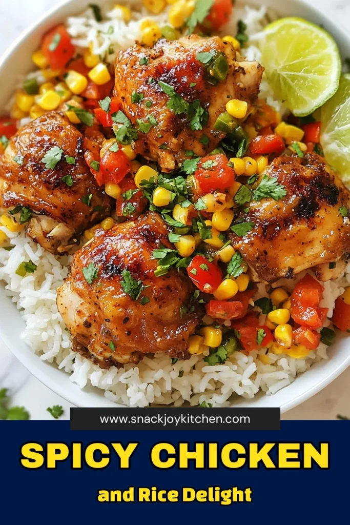 Spice up your dinner with this Fiery Chicken and Rice recipe! This easy chicken and rice dinner features juicy spicy pollo loco chicken, colorful veggies, and flavorful southwestern flair. Perfect for weeknight meals, this one-pan chicken and rice dish is packed with smoky spices and topped with fresh cilantro. Ready in just 40 minutes, it’s a must-try for your family! Save this delicious southwestern chicken recipe for your next meal. #ChickenDinner #EasyRecipes #OnePanMeal #PolloLoco