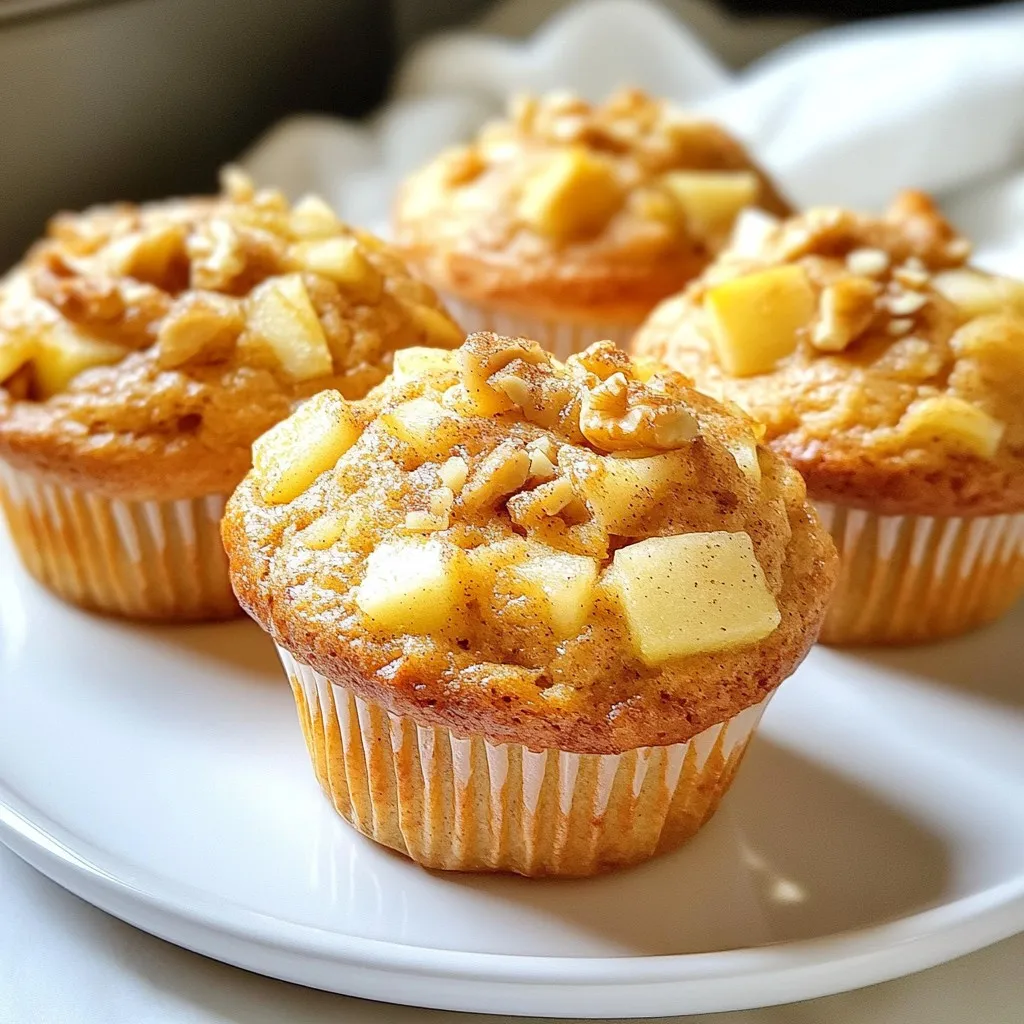 - 2 cups all-purpose flour - 1 cup apple cider (preferably fresh) - 1/2 cup unsweetened applesauce - 3/4 cup brown sugar, firmly packed - 1/4 cup granulated sugar - 1/2 cup vegetable oil (or melted coconut oil for a twist) - 1 large egg, at room temperature - 1 teaspoon vanilla extract - 1 tablespoon baking powder - 1 teaspoon ground cinnamon - 1/2 teaspoon ground nutmeg - 1/2 teaspoon salt - 1/2 cup chopped walnuts or pecans (optional for added crunch) - 1/2 cup shredded apple (about 1 medium apple, like Granny Smith or Honeycrisp) You can swap all-purpose flour with whole wheat flour for a healthier muffin. Instead of apple cider, use fresh juice or a mix of apple juice and water. If you need a vegan option, use flaxseed eggs instead of a regular egg. You can also try almond or coconut milk in place of vegetable oil for a different taste. For nuts, feel free to use pumpkin seeds or leave them out if you prefer a nut-free muffin. Each muffin has around 180 calories. They contain 4 grams of protein, 6 grams of fat, and 30 grams of carbs. You also get about 1.5 grams of fiber and a small amount of sugar from the apple cider and sugars. These muffins give you quick energy and some key vitamins from the apples and spices. Enjoy them as a sweet snack or breakfast treat! {{ingredient_image_2}} First, preheat your oven to 375°F (190°C). This step gets the oven ready for baking. Next, grab a 12-cup muffin pan. Line it with paper liners or lightly grease it. This helps the muffins come out easily later. In a big bowl, sift together the flour, baking powder, cinnamon, nutmeg, and salt. Use a whisk to mix them well. This step blends the flavors evenly. It also helps the muffins rise nicely. In another bowl, mix the brown sugar, granulated sugar, and oil. Whisk them until smooth. Then, add the egg and keep mixing. Next, pour in the apple cider, applesauce, and vanilla extract. Whisk again until everything is well combined. Now, slowly pour the wet mixture into the dry ingredients. Use a spatula to stir gently. Mix just until the flour disappears. It’s okay if you see some lumps. Overmixing can make the muffins tough. With a ladle or ice cream scoop, fill each muffin cup about two-thirds full. This helps them bake evenly. Place the muffin pan in your preheated oven. Bake for 15-20 minutes. Check for doneness by poking a toothpick into the center of a muffin. If it comes out clean, they’re ready. Once baked, let the muffins cool in the pan for about 5-7 minutes. After, move them to a wire rack to cool completely. Serve them warm, maybe with a sprinkle of powdered sugar or a drizzle of honey. Arranging them on a wooden platter adds a nice touch for any gathering. To make sure your apple cider muffins stay moist, use fresh apple cider. Fresh cider adds great flavor and keeps your muffins soft. Also, add unsweetened applesauce to the batter. It helps with moisture and adds natural sweetness. Don't overmix the batter; stir just until combined. This keeps the muffins light and fluffy. One common mistake is not preheating the oven. Always preheat your oven to 375°F (190°C) before baking. This helps the muffins rise properly. Another mistake is overfilling the muffin cups. Fill them only two-thirds full for the best rise. Lastly, check the muffins a minute or two early. Ovens vary, and you want them baked, not dry. Adding spices can make a big difference. Ground cinnamon and nutmeg are must-haves for these muffins. They add warmth and depth. You can also try adding a pinch of ginger for a slight kick. If you want a sweeter touch, consider adding a bit of vanilla extract. It pairs well with the apple flavor. Pro Tips Use Fresh Apple Cider: For the best flavor, use fresh, unpasteurized apple cider. This will give your muffins a vibrant and authentic apple taste. Room Temperature Ingredients: Ensure your egg and apple cider are at room temperature before mixing. This helps create a smoother batter and better rise. Don’t Overmix: When combining the wet and dry ingredients, mix just until combined. Overmixing can lead to dense muffins, so keep it gentle! Customize Your Nuts: Feel free to experiment with different nuts or omit them entirely. Almonds or hazelnuts can add a unique twist to the flavor profile. {{image_4}} You can switch apple cider for other fruit juices. Try using orange juice for a citrus twist. You can also use cranberry juice for a tart flavor. Just remember to adjust the sugar. Some juices are sweeter, so you might need less sugar. Each juice brings its own taste, adding fun to your muffins. To make gluten-free muffins, replace all-purpose flour with a gluten-free blend. Many stores sell good mixes. Choose one that works for baking. You may want to add an extra tablespoon of apple cider to keep them moist. This small change helps the muffins stay soft and tasty. Herbs and spices can change your muffins' flavor. Try adding a pinch of ginger for warmth. You could also mix in some cardamom for a unique taste. If you love herbs, consider adding fresh thyme. Just a little can bring a new depth. Don’t be afraid to experiment! Each new herb or spice can create a new favorite muffin. After baking your apple cider muffins, let them cool completely. This step is key to keeping them fresh. Store the muffins in an airtight container at room temperature. They stay good for up to three days. If you want to keep them longer, consider freezing them. To freeze your muffins, first ensure they are fully cool. Wrap each muffin tightly in plastic wrap or aluminum foil. Then, place them in a freezer-safe bag or container. This method keeps them fresh for about three months. When you're ready to enjoy them, just take out the muffins and let them thaw at room temperature. If you want to warm up your muffins, there are easy ways to do it. For the oven, preheat it to 350°F (175°C). Place the muffins on a baking sheet and heat for about 10 minutes. If you prefer the microwave, heat each muffin for about 15-20 seconds. Check them to make sure they are warm. Enjoy your muffins fresh and flavorful! Yes, you can use store-bought apple cider. Fresh cider has a strong flavor. But store-bought works well too. Look for a brand without added sugars. This keeps your muffins sweet and tasty. These muffins last up to four days at room temperature. Store them in an airtight container. This keeps them moist and fresh. You can also freeze them for up to three months. Just wrap them well in plastic wrap. You can replace eggs with applesauce. Use 1/4 cup of applesauce for each egg. This keeps muffins moist and adds flavor. You can also try mashed bananas or flaxseed meal mixed with water. Absolutely! You can add chocolate chips or dried fruit. Just mix in about 1/2 cup before baking. This adds a fun twist to your muffins. Experiment with different flavors to find your favorite. We explored the key ingredients, steps, and tips for making tasty muffins. You learned about alternatives, nutrition, and how to store them. Remember to avoid common baking mistakes for moist results. Try different fruit juices and spices to make your muffins unique. Enjoy experimenting with flavors, and don't hesitate to ask questions. Your muffins can impress everyone with just a little practice and care. Happy baking!
