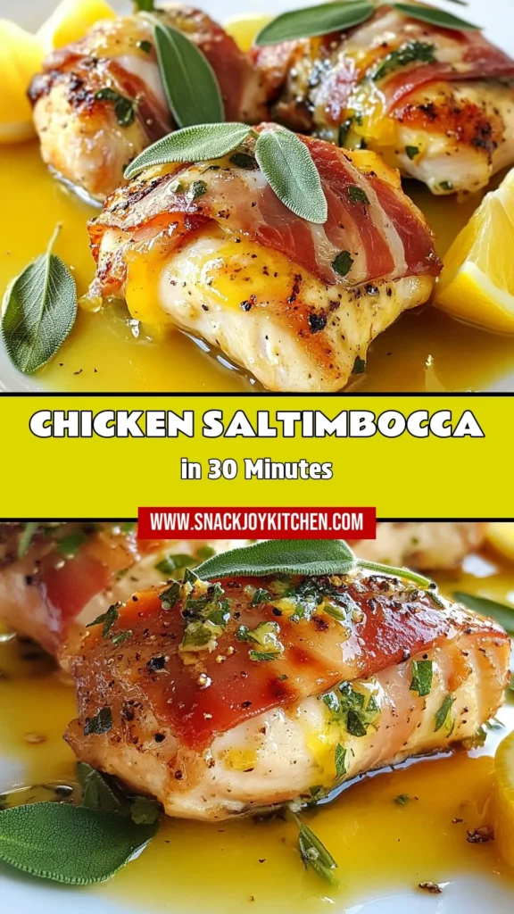 Indulge in the flavors of Italy with this easy Italian chicken saltimbocca recipe. Featuring tender chicken breasts wrapped in prosciutto and fresh sage, this prosciutto and sage chicken is a delightful lemon butter chicken dish that will impress your family and friends. Perfect for any meal, this delicious dish is a must-try! Save and share for your next dinner! #ItalianChickenSaltimbocca #EasyItalianRecipes #ChickenSaltimboccaRecipe #LemonButterChicken
