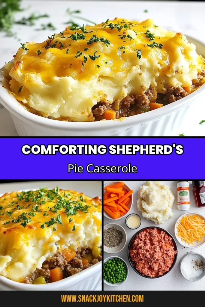 Discover the ultimate comfort food with this hearty Shepherd's Pie Casserole! Packed with savory ground beef, tender veggies, and creamy mashed potatoes, it’s a must-try for your family. Topped with cheddar cheese, this ground beef shepherd's pie is a delightful twist on a classic. Ready in just 45 minutes, it’s perfect for busy weeknights. Save this creamy mashed potatoes casserole recipe for your next meal! #ShepherdsPie #ComfortFood #CasseroleRecipes #EasyDinner