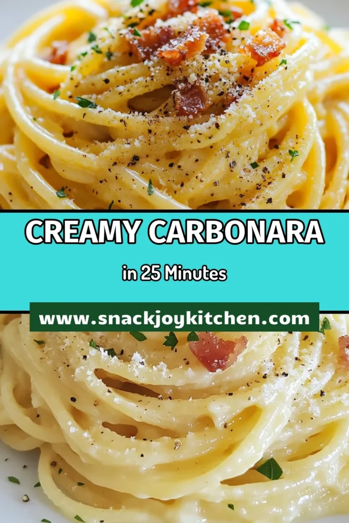 Discover the ultimate creamy carbonara recipe that’s both easy and authentic! This easy spaghetti carbonara features delectable pancetta and a silky sauce made with real carbonara ingredients. Learn how to make carbonara like a pro with just a few simple steps. Perfect for any occasion, this dish is sure to impress! Save this recipe for your next pasta night! #CreamyCarbonara #SpaghettiCarbonara #PastaRecipe #ItalianCooking