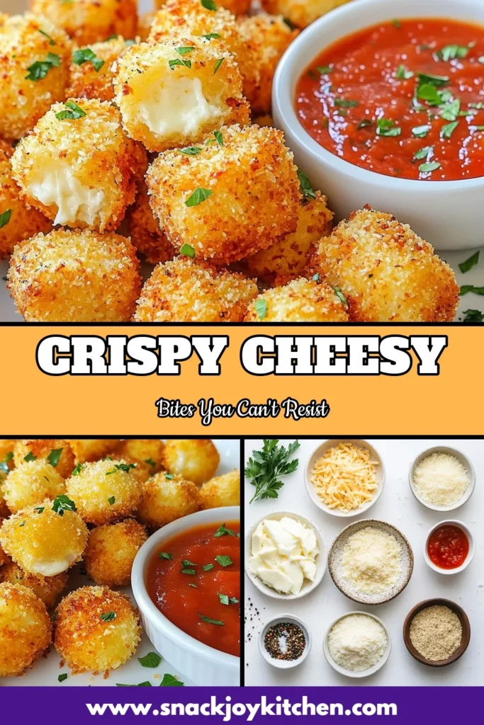 Looking for a delicious snack? Try these Cheesy Parmesan Mozzarella Bites! This easy cheese snack features melty mozzarella and savory Parmesan cheese, creating the perfect Parmesan cheese appetizer. Bake these golden-brown baked cheese balls and pair them with a marinara dipping sauce recipe for an irresistible treat. Don't miss out on this crowd-pleaser! Save this recipe now! #CheesyMozzarellaBites #CheeseSnacks #MarinaraSauce #AppetizerIdeas