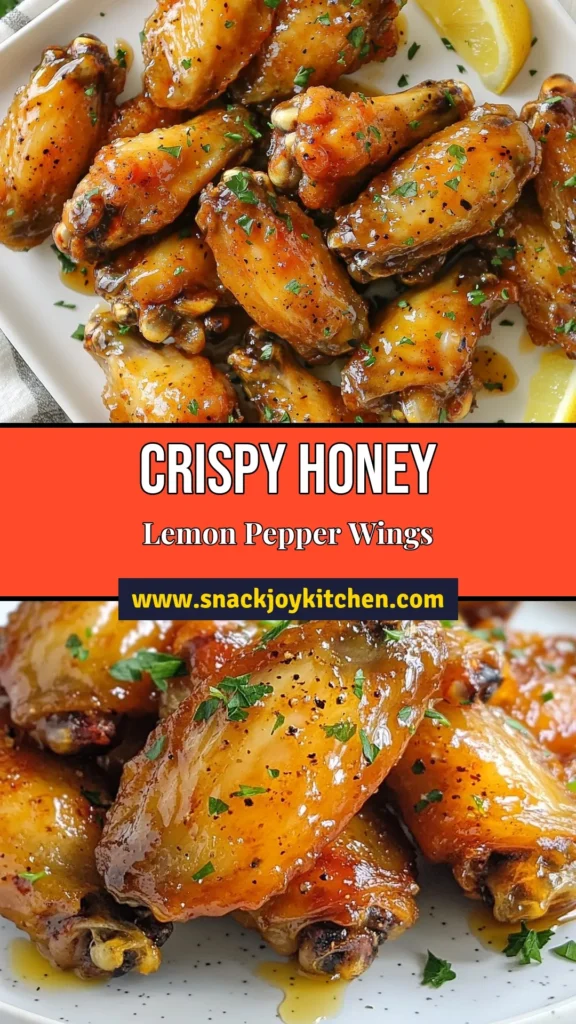 Elevate your snack game with these delicious Honey Lemon Pepper Wings! This easy chicken wing recipe features crispy baked chicken wings coated in a zesty lemon pepper wing marinade, combining sweet and savory flavors that will leave everyone craving more. Perfect for game day or dinner, these wings are a must-try. Don’t miss out on this honey garlic chicken wings twist—save this recipe for your next gathering! #ChickenWings #WingSauce #BakedWings #EasyRecipes