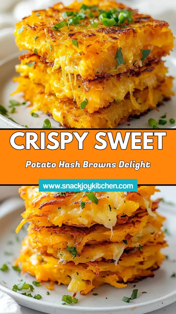 Savor the delight of crispy sweet potato hash browns with this cheesy sweet potato recipe that's a must-try! Perfect as a gluten-free hash brown recipe, these homemade hash browns feature sharp cheddar sweet potato hash browns that are easy to make and bursting with flavor. Ideal for breakfast or brunch, they will be a hit with family and friends. Click to discover this tasty recipe and save it for later! #SweetPotatoHashBrowns #GlutenFreeRecipe #CheesyHashBrowns #HomemadeHashBrowns