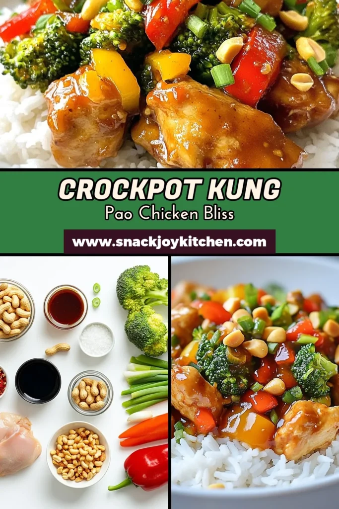 Savor the flavors of this easy Kung Pao Chicken recipe made effortlessly in your slow cooker! Our Crockpot Kung Pao Chicken features tender chicken thighs cooked in a rich sauce with peanuts, bell peppers, and broccoli, perfect for a satisfying Asian chicken dinner idea. Enjoy this delicious dish over jasmine rice for a complete meal. Try it tonight and elevate your dinner plans! Save this recipe for later! #CrockpotKungPaoChicken #SlowCookerRecipes #AsianDinner #KungPaoChickenWithPeanuts