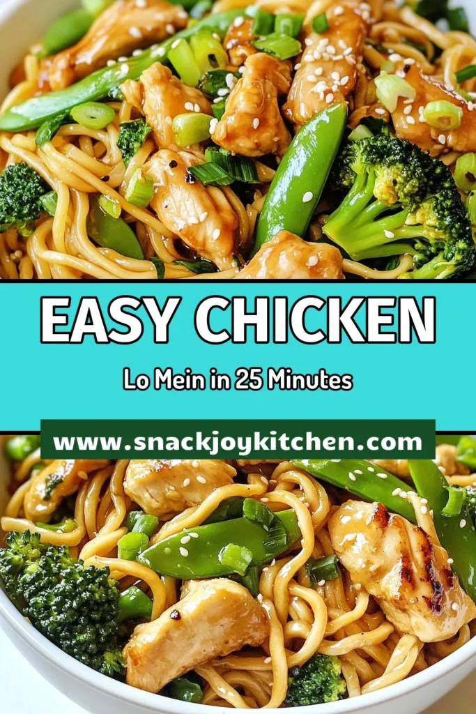 Craving a quick meal? Try this Easy Chicken Lo Mein, an incredible easy lo mein recipe ready in just 25 minutes! Packed with tender chicken stir-fry with noodles, colorful veggies, and savory sauces, it's the perfect addition to your collection of quick Asian dinner recipes. Enjoy a healthy chicken lo mein tonight and impress your family with this flavorful dish. Save this recipe for a deliciously convenient weeknight dinner! #QuickChickenLoMein #EasyLoMeinRecipe #QuickAsianDinnerRecipes #HealthyChickenLoMein