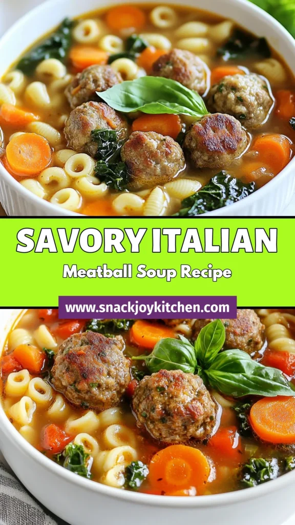 Warm up with this delicious Italian meatball soup, the ultimate hearty meatball soup recipe! Packed with rich flavors from ground beef and pork, this easy Italian soup recipe combines beef broth, veggies, and al dente pasta for a satisfying meal. Perfect for cozy nights, this beef broth meatball soup is a family favorite. Save this recipe and enjoy comfort in a bowl! #ItalianMeatballSoup #HeartySoup #EasyRecipes #SoupSeason