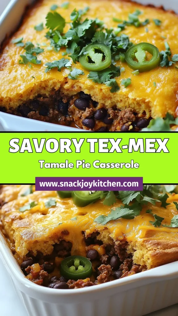 Savor the deliciousness of this Texas Tamale Pie Casserole, a must-try for fans of easy Tex-Mex dinners! This hearty dish features ground beef, black beans, and a cornbread tamale pie topping, making it a standout among casserole recipes. Perfect for weeknight meals, it’s an easy crowd-pleaser! Save this Tex-Mex Tamale Pie recipe for your next family gathering! #CasseroleRecipes #GroundBeefCasserole #EasyTexMexDinner #CornbreadTamalePie