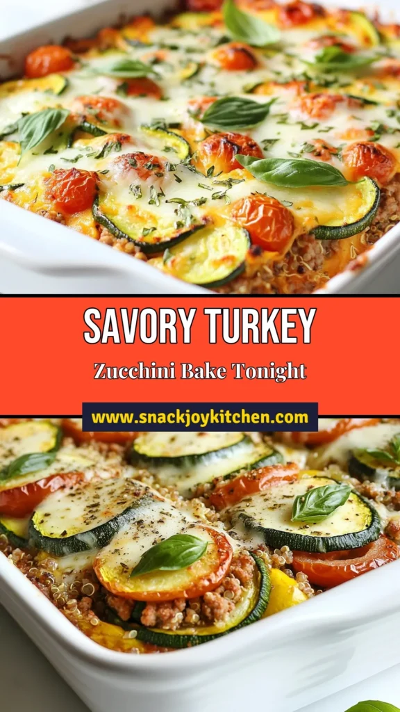 Discover the ultimate savory turkey zucchini casserole that combines healthy ingredients for a delicious meal. This easy casserole with cheese features ground turkey, fresh zucchini, cherry tomatoes, and quinoa, making it a great healthy turkey casserole recipe. Enjoy this comforting ground turkey and zucchini dish any night of the week. Save this recipe for a satisfying family dinner! #HealthyRecipes #CasseroleRecipes #TurkeyZucchini #EasyDinnerIdeas
