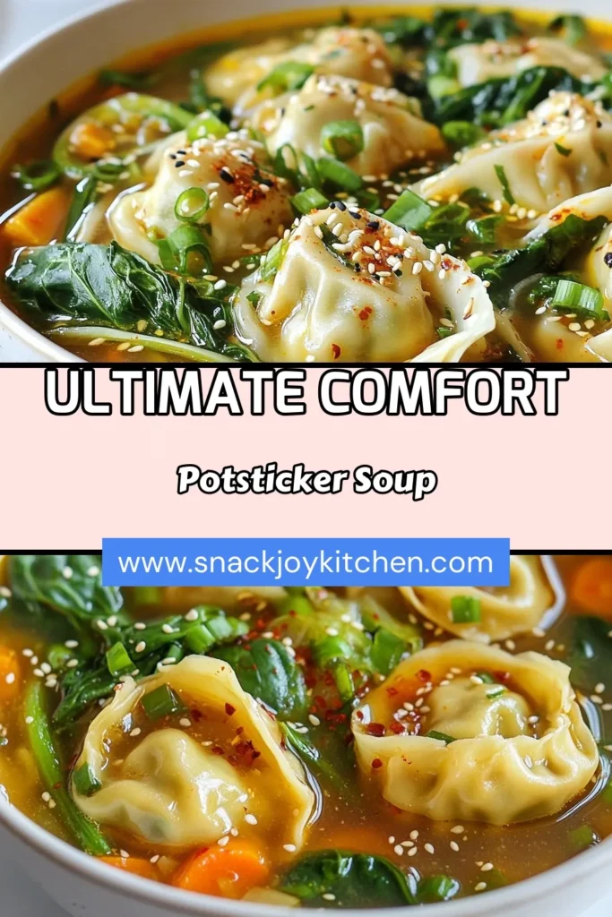 Warm up with this easy potsticker soup recipe that’s perfect for cozy nights! This vegetarian potsticker soup mixes flavorful broth with tender potstickers and an array of fresh vegetables for a quick weeknight meal. In just 30 minutes, you can enjoy a delicious and comforting bowl that everyone will love. Save this cozy soup recipe for your next dinner! #potstickersoup #easyrecipe #cozysouprecipes #quickmeals