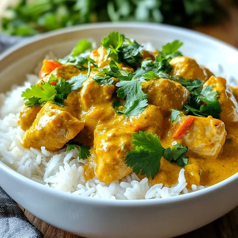 - 2 lbs boneless, skinless chicken thighs, cut into bite-sized chunks - 1 large onion, finely chopped - 4 cloves garlic, minced - 1 tablespoon fresh ginger, grated - 1 tablespoon ground cumin - 1 tablespoon ground coriander - 1 tablespoon garam masala - 1 teaspoon turmeric - 1 teaspoon paprika - 1 teaspoon red chili powder (adjust to your spice preference) - Salt, to taste - Fresh cilantro leaves, for garnish - Cooked basmati rice, for serving - 1 can (13.5 oz) full-fat coconut milk - 1 cup plain yogurt (preferably whole milk) In this dish, I focus on simple yet bold flavors. The chicken thighs bring rich taste and stay juicy. I like using a large onion, as it adds sweetness. Garlic and ginger create a warm, fragrant base. The spices play a key role. Ground cumin and coriander bring earthiness. Garam masala adds warmth and depth. I use turmeric for its bright color and health benefits. Paprika gives a touch of sweetness, while red chili powder lets you control the heat. For serving, I love to garnish with fresh cilantro. It brightens the dish and adds freshness. Pairing it with fluffy basmati rice balances the rich korma. The coconut milk and yogurt make the sauce creamy and smooth. This recipe is both simple and flavorful, perfect for any dinner. Just gather these ingredients, and you’re ready to cook! {{ingredient_image_2}} First, I heat the vegetable oil in a large skillet. I set the heat to medium. I add the finely chopped onion and sauté until it turns golden brown. This takes about 5-7 minutes. I stir the onions to avoid burning. Next, I add the minced garlic and freshly grated ginger. I stir for 1-2 minutes until the mixture smells amazing. Now, I carefully transfer the aromatic onion mixture to the slow cooker. I add the chicken chunks next. Then, I pour in the full-fat coconut milk and plain yogurt. I sprinkle all the spices: ground cumin, ground coriander, garam masala, turmeric, paprika, and red chili powder. I season with salt to taste and gently stir everything together. I want to make sure the chicken is well-coated in the flavorful mix. For cooking, I cover the slow cooker with its lid. I set it to low heat for 6-7 hours or high heat for about 3-4 hours. I choose low heat for tender chicken. I check when the chicken is juicy and fully cooked. After it’s done, I give the korma a gentle stir. This helps mix the sauce well. I taste it and adjust the seasoning if needed. To make the best chicken korma, start with spice levels. You can change the spice to fit your taste. If you like it mild, use less red chili powder. If you want it spicy, add more. Taste as you go to find your perfect level. For creamy consistency, use full-fat coconut milk and whole milk yogurt. This gives the dish a rich texture. Make sure to stir well before serving. It helps mix all the flavors and keeps it smooth. When serving, pair the korma with fluffy basmati rice. It soaks up the sauce nicely. You can place the korma in a wide bowl to show off its color. Garnish with fresh cilantro. It adds a bright touch. A slice of lime on the side gives a nice pop of flavor. If your slow cooker is crowded, keep the chicken in a single layer. This helps it cook evenly. If you have too much food, cook in batches to avoid steaming. For best results, don’t lift the lid too often. Each time you do, heat escapes and cooking time increases. Trust the process and let it cook! Pro Tips Marinate for More Flavor: For an even richer taste, marinate the chicken in the yogurt and spices for a few hours or overnight before cooking. This allows the flavors to deeply penetrate the meat. Adjust the Spice Level: Customize the heat of your korma by varying the amount of red chili powder. Start with less, and add more gradually to suit your personal preference. Vegetable Variations: Feel free to add vegetables like peas, carrots, or bell peppers to the slow cooker for added nutrition and color. Just add them in the last hour of cooking to prevent overcooking. Serving Suggestions: Pair your chicken korma with naan bread or poppadoms for a complete meal. They are perfect for scooping up the delicious sauce! {{image_4}} You can switch the chicken for different proteins. Boneless chicken breast works well. It stays juicy and cooks nicely. If you want a vegetarian dish, try chickpeas or tofu. Both options soak up the rich flavors. You can change the spice level to fit your taste. For a mild korma, use less red chili powder. I suggest starting with half a teaspoon. If you like heat, add more chili powder for a spicy kick. You can also mix in fresh herbs like cilantro or mint for extra flavor. If you need a coconut milk alternative, try almond milk or soy milk. They make the dish lighter but still tasty. For yogurt, you can use low-fat or dairy-free options like coconut yogurt. These swaps keep the creamy texture while meeting different dietary needs. To store your chicken korma, let it cool first. Place it in an airtight container. This keeps it fresh and tasty. In the fridge, your korma lasts about 3 to 4 days. Always check for any signs of spoilage before eating. Freezing chicken korma is easy. Use a freezer-safe container or bag. Make sure to leave some space for expansion. Your korma can stay frozen for up to 3 months. When ready to eat, take it out and thaw it overnight in the fridge. Reheat it in a pot or microwave until it's hot throughout. To enjoy your stored korma, reheat it gently. This helps keep the flavors rich. You can add a splash of coconut milk or yogurt if it seems too thick. Serve it over fresh basmati rice. It pairs well with naan bread or a fresh salad for a balanced meal. Slow Cooker Chicken Korma takes about 6-7 hours on low heat. If you choose high heat, it cooks in about 3-4 hours. Both methods allow the chicken to become tender and juicy. I often recommend the low setting for deeper flavor development, but high heat works well in a pinch. Yes, you can use other meats for this korma. Boneless chicken breast works well if you prefer leaner meat. For a different twist, try lamb or beef. Keep in mind that cooking times may change slightly based on the meat you choose. If you want a vegetarian option, chickpeas or tofu can substitute the chicken. Serve Slow Cooker Chicken Korma with fluffy basmati rice. The rice soaks up the rich sauce and balances the flavors. You can also add naan bread for dipping. Fresh cilantro on top adds color and flavor. For a refreshing side, consider a cucumber salad or yogurt raita. You now know how to make Slow Cooker Chicken Korma step by step. We covered the key ingredients, spices, and cooking methods. Remember to adjust flavors to your taste and try different proteins if desired. Store leftovers correctly for tasty meals later. Slow Cooker Chicken Korma is easy, flavorful, and perfect for any meal. Enjoy experimenting with this beloved dish!