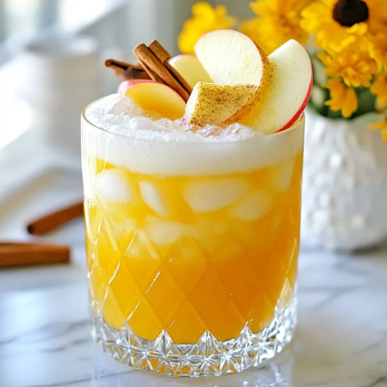 - 2 oz fresh-pressed apple juice - 1 oz fresh lemon juice - 1 oz pure maple syrup - 1 dash of ginger bitters - 1 egg white (optional) The heart of the Autumn Gin Sour cocktail is really the fresh-pressed apple juice. This juice gives your drink a crisp, sweet taste. Fresh lemon juice adds a nice tang, which balances the sweetness. Pure maple syrup brings a warm, rich flavor. A dash of ginger bitters adds spice and depth. If you want your drink to be frothy, add an egg white. - Thin apple slices - Cinnamon stick Garnishes are key to making your drink look great. Thin apple slices add a fresh touch. They also hint at the apple flavor within. A cinnamon stick not only looks nice but gives off a warm, cozy aroma. Together, they make your drink more festive. - Cocktail shaker - Strainer - Chilled glass You will need a few tools to make your cocktail. A cocktail shaker is a must for mixing your ingredients. A strainer helps pour your drink smoothly into the glass. Finally, a chilled glass keeps your drink cold and refreshing. These tools make the process easy and fun. {{ingredient_image_2}} First, gather your ingredients. You need fresh-pressed apple juice, fresh lemon juice, pure maple syrup, and ginger bitters. - Combine 2 oz of apple juice. - Add 1 oz of lemon juice. - Mix in 1 oz of maple syrup. - Finish with a dash of ginger bitters. If you want a frothy drink, add 1 egg white. This step is optional but gives a nice texture. Now, we need to shake the mixture. Start with a dry shake. This means you shake without ice. - Secure the lid on your shaker. - Shake it hard for about 10 seconds. This helps mix everything well, especially the egg white. Next, add ice cubes to the shaker. - Shake again for 15-20 seconds. This chills the drink and combines the flavors. Once shaken, it's time to serve. Use a strainer to pour the drink into a pre-chilled glass. - Make sure no ice or pulp gets into the glass. To make your drink look festive, garnish it. - Place a thin slice of fresh apple on the rim. - Add a cinnamon stick for that warm autumn feel. Now you have a beautiful Autumn Gin Sour to enjoy! To make a great Autumn Gin Sour, focus on balance. You want sweet, sour, and spice to shine. Use fresh-pressed apple juice for a bold taste. Fresh lemon juice adds brightness. Pure maple syrup brings a warm sweetness. A dash of ginger bitters adds a hint of spice that ties it all together. Want that frothy top? Start with a dry shake. This means you shake your ingredients without ice first. It helps the egg white create a nice foam. If you skip the egg white, you can use aquafaba. It's the liquid from chickpeas and works well for froth, too. Chill your glasses before serving. This keeps your drink cold longer. You can put them in the freezer for a few minutes. Use large ice cubes or even ice spheres. They melt slower and won’t water down your drink as fast. Enjoy your refreshing Autumn Gin Sour! Pro Tips Use Fresh Ingredients: Always opt for freshly pressed juices to enhance the flavor profile of your cocktail. Chill Your Glass: Pre-chilling your glass not only improves the drink's temperature but also enhances the overall drinking experience. Experiment with Bitters: Try different types of bitters to customize the spice level and complexity of your Autumn Citrus Fizz. Garnish Creatively: Beyond apple slices and cinnamon sticks, consider adding a sprig of rosemary or a few pomegranate seeds for an extra pop of flavor and color. {{image_4}} You can make your Autumn Gin Sour even better. Adding cranberries gives a nice tart flavor. They also add a beautiful color to your drink. You can use fresh or frozen cranberries. Just mash them up a bit before mixing. Another idea is to infuse your drink with spices. Nutmeg and cloves work great. These spices bring out the warm, cozy vibes of fall. A pinch of each can turn this drink into a real seasonal treat. Want a tasty drink without alcohol? You can easily swap gin for a non-alcoholic spirit. There are many brands that mimic gin’s flavor. You could also use tonic water for a refreshing twist. For a fun mocktail, mix the same juices and syrups as the original. Just leave out the gin. This way, everyone can enjoy a delicious drink, even if they’re not drinking alcohol. You can switch up the sweetener for your Autumn Gin Sour. Honey adds a nice floral note. It also has great health benefits. Agave syrup is another option. It’s sweeter than maple syrup but has a mild flavor. Adjust the sweetness to your taste. Start with a little, then add more if needed. This way, you get a drink that’s just right for you. Each sweetener brings its own twist, so feel free to experiment! You can keep the mixed drink for up to two hours. After that, it may lose its freshness. Store it in the fridge if you need to wait. Use a sealed container to keep the flavors intact. If you have extra apple juice, store it in a clean bottle. Keep it in the fridge for up to three days. To prevent oxidation, add a splash of lemon juice. This helps keep the color bright and taste fresh. You can make a batch of cocktails and freeze them. Use an ice cube tray for easy portions. When ready to serve, take out the cubes and let them thaw at room temperature. Stir well before serving to mix flavors again. For an Autumn Gin Sour, use a traditional gin with a clean taste. Brands like Tanqueray or Bombay Sapphire work well. If you prefer a twist, try a flavored gin. Look for options with hints of apple, citrus, or spices. These flavors can match the drink's cozy fall vibe. A spiced gin can add warmth and depth. Always remember, quality makes a big difference. Yes, you can make a great alcohol-free version! Replace gin with a non-alcoholic spirit. You can also use sparkling water or tonic for fizz. This keeps the drink light and refreshing. Add more apple juice for sweetness. You can also mix in a splash of ginger ale for a fun twist. This way, everyone can enjoy the fall flavors. To boost autumn flavors, consider adding spices. Cinnamon, nutmeg, or cloves work well. You can also use fresh herbs like rosemary for an earthy touch. Try adding a splash of cranberry juice for tartness. Pairing with ginger beer can add warmth and spice. Experiment with different flavors to find your favorite mix. The goal is to make it uniquely yours. Absolutely! Doubling or tripling this recipe is easy. Just keep the ingredient ratios the same. For example, use 4 oz of apple juice if you double it. This makes it perfect for gatherings. Be sure to shake in batches if your shaker is small. This helps keep the drink well-mixed and cold. Enjoy your larger batch with friends! This blog post walked you through making an Autumn Gin Sour cocktail. We covered essential ingredients, step-by-step instructions, and tips for perfecting your drink. Remember to use fresh ingredients for the best taste. You can explore variations to suit your palate, like adding cranberries or making a non-alcoholic version. With a few simple steps, you can impress your guests and enjoy the flavors of the season. Cheers to your cocktail-making journey!