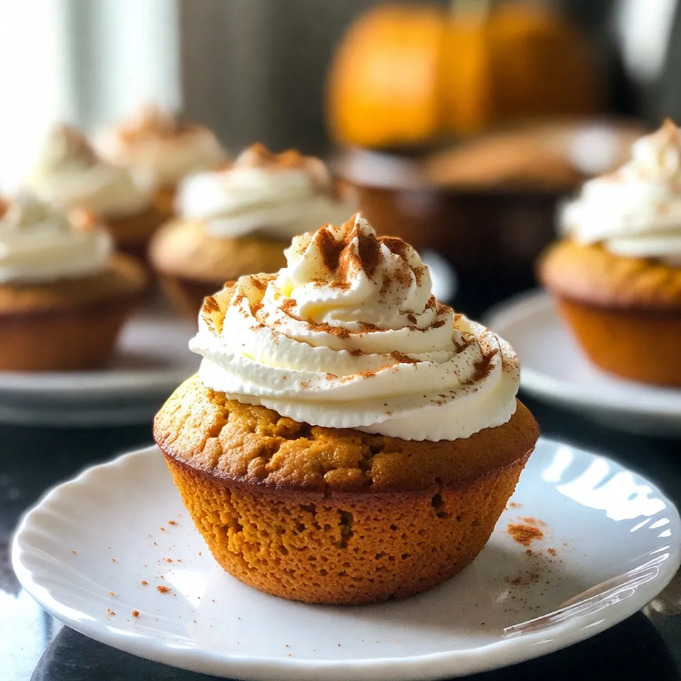 To make these pumpkin spice latte cupcakes, you need the following ingredients: - 1 ½ cups all-purpose flour - 1 cup granulated sugar - ½ cup packed brown sugar - 1 teaspoon baking powder - 1 teaspoon baking soda - 1 teaspoon ground cinnamon - ½ teaspoon ground nutmeg - ½ teaspoon ground ginger - ¼ teaspoon ground cloves - ½ teaspoon salt - ½ cup unsalted butter, melted - 3 large eggs - 1 cup pumpkin puree - ½ cup cooled brewed espresso or strong coffee - 1 teaspoon vanilla extract - 1 cup heavy cream - 2 tablespoons powdered sugar - Additional cinnamon for dusting Gathering these ingredients is key to making your cupcakes tasty. The blend of spices gives them that warm autumn flavor we love. Pumpkin puree adds moisture and richness. The espresso or coffee brings a nice depth, making these cupcakes special. Don't forget the heavy cream for the frosting! It makes your cupcakes look and taste amazing. Using powdered sugar in the whipped cream helps it hold its shape. The extra sprinkle of cinnamon on top adds the finishing touch. Enjoy collecting these ingredients; they will create a delicious fall treat! {{ingredient_image_2}} First, set your oven to 350°F (175°C). This is the perfect temperature for baking. Next, grab a muffin tin and line it with cupcake liners. This step keeps the cupcakes from sticking and makes cleanup easier. In a large bowl, mix together the dry ingredients. Combine 1 ½ cups of all-purpose flour, 1 cup of granulated sugar, and ½ cup of packed brown sugar. Add in 1 teaspoon each of baking powder and baking soda. Then, include 1 teaspoon of ground cinnamon, ½ teaspoon each of ground nutmeg, ground ginger, and ground cloves. Finally, add ½ teaspoon of salt. Whisk these together until they are well blended. In another bowl, whisk the wet ingredients. You will need ½ cup of melted unsalted butter, 3 large eggs, and 1 cup of pumpkin puree. Pour in ½ cup of cooled brewed espresso or strong coffee along with 1 teaspoon of vanilla extract. Mix these ingredients until you get a smooth mixture. Now, it’s time to combine the wet and dry mixtures. Gently pour the wet mix into the bowl with the dry mix. Use a spatula to fold them together. Do this carefully to avoid overmixing. A few lumps are okay. This will help keep your cupcakes light and fluffy. Use a spoon or an ice cream scoop to fill each cupcake liner. Fill them about two-thirds full. This allows space for the cupcakes to rise. Place the muffin tin in your preheated oven. Bake for 18-20 minutes. You can check if they are done by inserting a toothpick into the center. If it comes out clean, they are ready! After baking, take the cupcakes out and let them cool in the pan for 5 minutes. Then, transfer them to a wire rack to cool completely. This step is important because frosting warm cupcakes can make the frosting melt. While they cool, prepare the topping. In a chilled bowl, whip 1 cup of heavy cream with 2 tablespoons of powdered sugar. Keep whipping until soft peaks form. This will give you a light and airy frosting. To make your cupcakes fluffy, mix the batter with care. Overmixing leads to dense cupcakes. Combine wet and dry ingredients gently. It’s okay if there are a few lumps. This helps keep the air in, giving you that light texture. Always measure your flour correctly. Too much flour can weigh down the cupcakes. Use a spoon to scoop flour into your measuring cup, then level it off with a knife. For the best whipped cream, start with cold heavy cream. Chill your mixing bowl in the fridge for a few minutes. This helps the cream whip better. As you mix, add powdered sugar slowly. This gives the cream a nice sweetness and helps stabilize it. Look for soft peaks when whipping. You can whip it longer for stiffer peaks if you want. Just don’t go too far, or it may turn into butter! When serving your cupcakes, think about how they look. Place them on a fun plate or stand. You can use a sprinkle of cinnamon on top for a nice touch. Adding whole cinnamon sticks around the cupcakes makes a lovely fall display. This adds warmth and color to your table. Enjoy creating a beautiful scene with your pumpkin spice latte cupcakes! Pro Tips Use Fresh Spices: Freshly ground spices provide a more robust flavor compared to pre-ground spices, enhancing the overall taste of your cupcakes. Don’t Overmix: Gently folding the wet and dry ingredients together ensures a light and fluffy texture. Overmixing can result in dense cupcakes. Experiment with Espresso: Adjust the amount of espresso or coffee according to your taste preference. A stronger brew will intensify the coffee flavor in the cupcakes. Chill Your Whipping Cream: For best results when whipping cream, ensure it’s cold. This helps achieve fluffy peaks that hold their shape better when frosting the cupcakes. {{image_4}} For a gluten-free version of pumpkin spice latte cupcakes, you can use alternative flours. Here are some great substitutes: - Almond flour - Coconut flour - Gluten-free all-purpose flour blend When using these flours, adjust the liquid slightly. Coconut flour absorbs more moisture, so you may need more liquid in your batter. To make these cupcakes vegan, replace the eggs and dairy. Here’s what you can do: - Use flax eggs instead of large eggs. Mix 1 tablespoon of ground flaxseed with 3 tablespoons of water for each egg. Let it sit until it thickens. - Substitute unsalted butter with coconut oil or vegan butter. - Replace heavy cream with coconut cream or a plant-based whipped topping. These swaps keep the cupcakes moist and flavorful, just like the original recipe. You can easily customize the flavors of your pumpkin spice latte cupcakes. Here are some ideas: - Add a pinch of cardamom for a unique taste. - Swap vanilla extract with almond or maple extract for a different flavor. - Stir in chocolate chips or nuts for added texture. Feel free to experiment and find your favorite twist! To keep your pumpkin spice latte cupcakes fresh, store them in an airtight container. This helps prevent them from drying out. Make sure they cool completely before sealing. You can keep them at room temperature for a few days. If you want to extend their life, consider refrigerating them. To properly freeze your cupcakes, wait until they are fully cooled. Wrap each cupcake in plastic wrap or aluminum foil. Place wrapped cupcakes in a freezer-safe bag. When you're ready to enjoy, take them out and let them thaw in the fridge overnight. For a quick thaw, leave them at room temperature for about an hour. These cupcakes taste best within three days of baking. After that, their texture may change. If stored in the fridge, they can last up to a week. If frozen, they maintain good flavor for about three months. Enjoy them fresh for the best experience! Yes, you can use canned pumpkin puree. It saves time and is easy to find. Canned pumpkin is smooth and consistent, which helps your cupcakes rise well. However, some brands may add spices. Check the label to avoid extra flavors. Fresh pumpkin puree can taste richer, but it takes more time to prepare. Strong coffee or espresso works best. This gives the cupcakes a bold flavor. I recommend using a dark roast for depth. If you prefer a milder taste, go for a medium roast. Just make sure it has a strong flavor to balance the sweetness. To check if your cupcakes are done, insert a toothpick into the center. If it comes out clean, they are ready. The tops should look golden and spring back slightly when touched. Avoid opening the oven too soon to keep the heat inside. Yes, you can make these cupcakes ahead of time. Bake them and let them cool completely. Store them in an airtight container at room temperature for up to three days. You can also freeze them for longer storage. Just remember to frost them after thawing for the best taste. In this post, we covered the ingredients, steps, tips, and variations for making delightful pumpkin espresso cupcakes. You learned how to mix, bake, and store them properly. Remember, the right techniques lead to fluffy treats. A little coffee enhances the flavor and excitement. Don’t hesitate to try new twists or make them gluten-free or vegan. With the right care, these cupcakes can be a hit at any gathering. Enjoy your baking journey!