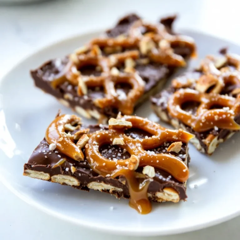 - 2 cups pretzel sticks - 1 cup semi-sweet chocolate chips - 1 cup caramel sauce - 1/2 cup crushed pretzels - Sea salt, to taste - Best brands of caramel sauce: Look for brands like Werther's or Smucker's for a rich flavor. - Types of chocolate for melting: Use quality semi-sweet chocolate chips from brands like Ghirardelli or Nestlé. They melt well and taste great. - Quality pretzel options: Choose Snyder's or Utz pretzel sticks for a nice crunch and salty kick. The right ingredients make all the difference in your salted caramel pretzel bark. Quality chocolate and caramel give this treat its rich, sweet flavor. And using good pretzels adds the perfect salty crunch. Enjoy making this treat with these top picks! {{ingredient_image_2}} - Preheat your oven to 350°F (175°C). - Line a baking sheet with parchment paper to keep things tidy. - Lay the pretzel sticks in a single layer on the sheet. Make sure they are spaced well. - Bake the pretzels for about 5 minutes. This crisps them up nicely. - After baking, take the sheet out and let the pretzels cool a bit. How do you melt chocolate safely? Melt chocolate in a microwave-safe bowl. Heat it in 30-second bursts. Stir it between each burst until it is smooth. Why is stirring important? Stirring helps the chocolate melt evenly. It stops the chocolate from burning or clumping up. Pour the melted chocolate over the cooled pretzels. Use a spatula to spread it well. Every pretzel should get a nice coat. Now, drizzle the caramel sauce on top. Do this in a zigzag pattern. It adds a sweet touch. For a pretty look, swirl the caramel into the chocolate with a knife or toothpick. What’s next? Sprinkle the crushed pretzels on top. Add a little sea salt for the perfect sweet and salty mix. Put the baking sheet in the fridge. Let it chill for about 30 minutes. This helps the bark set well and makes it easy to break apart. Once it’s firm, take it out. Break the bark into pieces of your liking. Enjoy this sweet treat with friends or savor it yourself! - Overbaking pretzels: Keep a close eye on the pretzels. They only need about 5 minutes in the oven. If you bake them too long, they can become too hard. You want them crispy but not burnt. - Incorrect chocolate melting techniques: Melting chocolate can be tricky. Use a microwave-safe bowl and heat in 30-second bursts. Stir after each burst to avoid burning. Smooth chocolate is key for a good bark. - Adding nuts or other toppings: You can make your bark even better by adding nuts. Chopped pecans or almonds add crunch. You might also try mini marshmallows or dried fruit for extra flavor. - Alternative sweeteners or sauces: If you want to change things up, try using different sweeteners. Maple syrup or honey can work well. You can also swap caramel sauce for chocolate fudge for a twist. - How to serve and display the bark: When serving, arrange the bark on a nice platter. You can garnish with extra crushed pretzels or drizzle more caramel over the top. This makes it look fancy and inviting. - Creative packaging ideas for gifting: If you want to give this treat as a gift, use clear bags tied with ribbons. You can also use decorative boxes. This adds a personal touch and makes your gift stand out. Pro Tips Use Quality Chocolate: Opt for high-quality semi-sweet chocolate chips to ensure a rich and smooth flavor in your bark. Homemade Caramel: For an extra touch, consider making your own caramel sauce for a fresh and authentic taste. Cooling Time: Allow the pretzels to cool completely after baking before adding chocolate to prevent it from melting. Experiment with Toppings: Feel free to add nuts, chocolate sprinkles, or dried fruit on top for added texture and flavor. {{image_4}} You can make salted caramel pretzel bark even more fun by adding flavors. Try adding peppermint extract for a festive touch. Just a few drops can give it a nice minty kick. This works great for holiday parties or gifts. Another option is to mix in peanut butter. You can swirl it with the chocolate for a rich taste. Other nut butters, like almond or cashew, can work too. These flavors add a creamy texture that pairs well with the crunchy pretzels. If you need gluten-free options, use gluten-free pretzel sticks. Many brands offer tasty gluten-free pretzels. You can still enjoy this sweet treat without worrying about gluten. For a vegan version, look for dairy-free chocolate chips and a vegan caramel sauce. Many brands make plant-based options. This way, everyone can enjoy the bark, no matter their diet. Adding dried fruits can give your bark a fruity twist. Try cranberries, raisins, or dried apricots. These fruits add color and a burst of flavor. For a holiday vibe, use colored sprinkles on top. You can also add festive toppings like mini marshmallows or crushed candy canes. These fun additions make the bark look great and taste amazing. To keep your salted caramel pretzel bark fresh, use air-tight containers. This helps keep moisture out and ensures your bark retains its crunch. You can store it at room temperature for up to a week. If it’s warm in your kitchen, consider refrigerating it to prevent melting. Just remember, cold storage can make the bark a bit harder to bite into. How long does caramel pretzel bark last? When stored well, it can last about a week at room temperature. In the fridge, you might get an extra few days. Look for signs of spoilage. If you see any white spots or the bark feels sticky, it's time to toss it. Always trust your senses. If it smells off or looks odd, play it safe and don’t eat it. Yes, you can use homemade caramel sauce. Making your own caramel is easy and fun. Here's how: - Ingredients: You need sugar, butter, and cream. - Steps: - Heat sugar in a pot until it melts. - Stir in butter until smooth. - Slowly add cream while stirring. - Tip: Watch it closely to avoid burning. Homemade caramel adds a rich flavor to your salted caramel pretzel bark. The bark should be firm enough to break. Here are signs to look for: - Texture: It should feel hard and not sticky. - Time: Chill in the fridge for about 30 minutes. - Touch: Lightly press the surface. If it holds, it's ready. These signs help ensure your bark will break into perfect pieces. Yes, you can freeze salted caramel pretzel bark! Here’s how: - Wrap: Place pieces in an airtight container or wrap in plastic. - Freeze: Store in the freezer for up to 3 months. - Thaw: To thaw, leave it in the fridge overnight or at room temp for a few hours. This way, you can enjoy this treat anytime you want! You now know how to make delicious caramel pretzel bark. We covered the key ingredients and step-by-step instructions to create this treat. Plus, I shared tips for enhancing flavors and avoiding common mistakes. You can also customize the bark with seasonal twists or dietary needs. Take these tips and make a batch today. Enjoy sharing your tasty creation with friends and family!