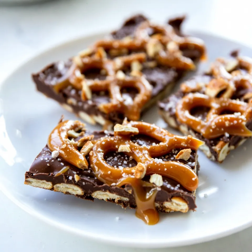 - 2 cups pretzel sticks - 1 cup semi-sweet chocolate chips - 1 cup caramel sauce - 1/2 cup crushed pretzels - Sea salt, to taste - Best brands of caramel sauce: Look for brands like Werther's or Smucker's for a rich flavor. - Types of chocolate for melting: Use quality semi-sweet chocolate chips from brands like Ghirardelli or Nestlé. They melt well and taste great. - Quality pretzel options: Choose Snyder's or Utz pretzel sticks for a nice crunch and salty kick. The right ingredients make all the difference in your salted caramel pretzel bark. Quality chocolate and caramel give this treat its rich, sweet flavor. And using good pretzels adds the perfect salty crunch. Enjoy making this treat with these top picks! {{ingredient_image_2}} - Preheat your oven to 350°F (175°C). - Line a baking sheet with parchment paper to keep things tidy. - Lay the pretzel sticks in a single layer on the sheet. Make sure they are spaced well. - Bake the pretzels for about 5 minutes. This crisps them up nicely. - After baking, take the sheet out and let the pretzels cool a bit. How do you melt chocolate safely? Melt chocolate in a microwave-safe bowl. Heat it in 30-second bursts. Stir it between each burst until it is smooth. Why is stirring important? Stirring helps the chocolate melt evenly. It stops the chocolate from burning or clumping up. Pour the melted chocolate over the cooled pretzels. Use a spatula to spread it well. Every pretzel should get a nice coat. Now, drizzle the caramel sauce on top. Do this in a zigzag pattern. It adds a sweet touch. For a pretty look, swirl the caramel into the chocolate with a knife or toothpick. What’s next? Sprinkle the crushed pretzels on top. Add a little sea salt for the perfect sweet and salty mix. Put the baking sheet in the fridge. Let it chill for about 30 minutes. This helps the bark set well and makes it easy to break apart. Once it’s firm, take it out. Break the bark into pieces of your liking. Enjoy this sweet treat with friends or savor it yourself! - Overbaking pretzels: Keep a close eye on the pretzels. They only need about 5 minutes in the oven. If you bake them too long, they can become too hard. You want them crispy but not burnt. - Incorrect chocolate melting techniques: Melting chocolate can be tricky. Use a microwave-safe bowl and heat in 30-second bursts. Stir after each burst to avoid burning. Smooth chocolate is key for a good bark. - Adding nuts or other toppings: You can make your bark even better by adding nuts. Chopped pecans or almonds add crunch. You might also try mini marshmallows or dried fruit for extra flavor. - Alternative sweeteners or sauces: If you want to change things up, try using different sweeteners. Maple syrup or honey can work well. You can also swap caramel sauce for chocolate fudge for a twist. - How to serve and display the bark: When serving, arrange the bark on a nice platter. You can garnish with extra crushed pretzels or drizzle more caramel over the top. This makes it look fancy and inviting. - Creative packaging ideas for gifting: If you want to give this treat as a gift, use clear bags tied with ribbons. You can also use decorative boxes. This adds a personal touch and makes your gift stand out. Pro Tips Use Quality Chocolate: Opt for high-quality semi-sweet chocolate chips to ensure a rich and smooth flavor in your bark. Homemade Caramel: For an extra touch, consider making your own caramel sauce for a fresh and authentic taste. Cooling Time: Allow the pretzels to cool completely after baking before adding chocolate to prevent it from melting. Experiment with Toppings: Feel free to add nuts, chocolate sprinkles, or dried fruit on top for added texture and flavor. {{image_4}} You can make salted caramel pretzel bark even more fun by adding flavors. Try adding peppermint extract for a festive touch. Just a few drops can give it a nice minty kick. This works great for holiday parties or gifts. Another option is to mix in peanut butter. You can swirl it with the chocolate for a rich taste. Other nut butters, like almond or cashew, can work too. These flavors add a creamy texture that pairs well with the crunchy pretzels. If you need gluten-free options, use gluten-free pretzel sticks. Many brands offer tasty gluten-free pretzels. You can still enjoy this sweet treat without worrying about gluten. For a vegan version, look for dairy-free chocolate chips and a vegan caramel sauce. Many brands make plant-based options. This way, everyone can enjoy the bark, no matter their diet. Adding dried fruits can give your bark a fruity twist. Try cranberries, raisins, or dried apricots. These fruits add color and a burst of flavor. For a holiday vibe, use colored sprinkles on top. You can also add festive toppings like mini marshmallows or crushed candy canes. These fun additions make the bark look great and taste amazing. To keep your salted caramel pretzel bark fresh, use air-tight containers. This helps keep moisture out and ensures your bark retains its crunch. You can store it at room temperature for up to a week. If it’s warm in your kitchen, consider refrigerating it to prevent melting. Just remember, cold storage can make the bark a bit harder to bite into. How long does caramel pretzel bark last? When stored well, it can last about a week at room temperature. In the fridge, you might get an extra few days. Look for signs of spoilage. If you see any white spots or the bark feels sticky, it's time to toss it. Always trust your senses. If it smells off or looks odd, play it safe and don’t eat it. Yes, you can use homemade caramel sauce. Making your own caramel is easy and fun. Here's how: - Ingredients: You need sugar, butter, and cream. - Steps: - Heat sugar in a pot until it melts. - Stir in butter until smooth. - Slowly add cream while stirring. - Tip: Watch it closely to avoid burning. Homemade caramel adds a rich flavor to your salted caramel pretzel bark. The bark should be firm enough to break. Here are signs to look for: - Texture: It should feel hard and not sticky. - Time: Chill in the fridge for about 30 minutes. - Touch: Lightly press the surface. If it holds, it's ready. These signs help ensure your bark will break into perfect pieces. Yes, you can freeze salted caramel pretzel bark! Here’s how: - Wrap: Place pieces in an airtight container or wrap in plastic. - Freeze: Store in the freezer for up to 3 months. - Thaw: To thaw, leave it in the fridge overnight or at room temp for a few hours. This way, you can enjoy this treat anytime you want! You now know how to make delicious caramel pretzel bark. We covered the key ingredients and step-by-step instructions to create this treat. Plus, I shared tips for enhancing flavors and avoiding common mistakes. You can also customize the bark with seasonal twists or dietary needs. Take these tips and make a batch today. Enjoy sharing your tasty creation with friends and family!