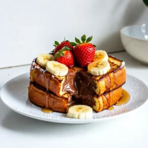 - 4 slices of thick bread (brioche or challah recommended) - 1/2 cup Nutella - 2 large eggs - 1/4 cup milk To make Nutella stuffed French toast, you need thick bread. I love using brioche or challah. They soak up the custard well and give a soft bite. You will also need Nutella, which should be half a cup. This creamy chocolate spread makes the toast rich and sweet. For the custard, gather two large eggs and a quarter cup of milk. These ingredients create the creamy base that coats the bread. - Powdered sugar for dusting - Fresh strawberries or banana slices (for topping) - Maple syrup (for drizzling) Once your French toast is ready, toppings can take it to the next level. A dusting of powdered sugar adds a sweet touch. Fresh strawberries or banana slices give it a fresh flavor. Drizzling with maple syrup makes each bite even sweeter. Feel free to mix and match these toppings for your perfect plate! {{ingredient_image_2}} - Start with 4 slices of thick bread. I like using brioche or challah for the best taste. - Take 2 slices and spread a generous layer of Nutella on each. - Place the remaining 2 bread slices on top of the Nutella. Now you have 2 tasty Nutella sandwiches! - For the custard, you need 2 large eggs, 1/4 cup milk, 1 teaspoon vanilla, and 1/2 teaspoon cinnamon. - In a mixing bowl, whisk the eggs, milk, vanilla, and cinnamon. Make sure it is smooth and mixed well. This mixture will give the French toast its rich flavor. - Preheat a large skillet over medium heat. - Add 1 tablespoon of butter to the pan and let it melt. Swirl the butter to coat the skillet. - Take each Nutella sandwich and dip it into the egg mixture. Make sure to coat both sides well. - Allow any extra egg mixture to drip off. - Place the sandwiches gently in the skillet. Cook for about 3-4 minutes on each side until golden brown and crispy. - Watch closely to ensure they do not burn. To make the best Nutella stuffed French toast, keep your heat just right. Start on medium heat. If your toast cooks too fast, turn the heat down. This stops burning and keeps your toast golden. Soaking the bread is key too. Dip each sandwich in the egg mix for a good soak but don&rsquo;t let them get too soggy. Aim for about 10 seconds on each side. This helps the bread hold the Nutella and makes it creamy inside. For a lovely plate, stack your French toast slightly offset. This shows off the Nutella inside and makes it look fancy. Add a dusting of powdered sugar on top. You can use a small sieve for even coverage. For color, add fresh berries or banana slices on the side. A drizzle of maple syrup adds shine and draws the eye. To make your breakfast even better, pair your French toast with coffee or hot chocolate. The warmth of these drinks goes great with the rich Nutella. You can also serve this dish for dessert. Add a scoop of vanilla ice cream on top for a sweet twist. It&rsquo;s perfect for brunch or a special treat! Pro Tips Choose the Right Bread: Using thick, sturdy bread like brioche or challah ensures that the French toast holds up well against the Nutella filling, giving you a deliciously satisfying bite every time. Don't Skimp on the Soaking: Make sure to fully immerse the sandwiches in the egg mixture to achieve that rich custardy texture. However, avoid oversoaking to prevent them from becoming too soggy. Keep the Heat Moderate: Cooking on medium heat allows the French toast to become golden brown without burning. This ensures the interior cooks through without the outside becoming too dark. Presentation Matters: For an Instagram-worthy dish, stack the sandwiches slightly offset and garnish with a sprinkle of powdered sugar and fresh fruits. A drizzle of maple syrup adds a final touch of elegance. {{image_4}} You can make Nutella stuffed French toast even more fun by adding different fillings. Experimenting brings new flavors to your plate! - Adding fruit or nuts into the Nutella: Try mixing in fresh strawberries or sliced bananas with the Nutella. The fruit adds a nice tartness. You can also add chopped nuts like walnuts or hazelnuts for a crunchy twist. These additions make each bite exciting and tasty. - Using flavors like peanut butter or cream cheese: For a new taste, spread peanut butter along with Nutella. It creates a rich, nutty flavor. Cream cheese is another great option. It adds a creamy texture that balances the sweetness of Nutella. Both flavors can take your French toast to the next level. You can enjoy Nutella stuffed French toast while making it a bit healthier. Simple swaps can still give you great taste. - Whole grain or gluten-free bread options: Instead of white bread, try whole grain bread. It has more fiber and nutrients. If you need a gluten-free option, look for gluten-free bread that you like. Both options still work well with the Nutella. - Reduced sugar or dairy alternatives: You can use lower sugar versions of Nutella or other spreads. For the milk in your egg mixture, try almond milk or oat milk. These swaps keep the flavor while being healthier. Enjoy your delicious meal without the guilt! To keep your Nutella stuffed French toast fresh, follow these tips: - Cool down: Let the French toast cool to room temperature before storing. - Use airtight containers: Place leftovers in a sealed container. This keeps air out and moisture in. - Refrigerate: Store in the fridge for up to 3 days. After that, it may lose taste and texture. When reheating, aim to keep your French toast crispy and tasty. Here are some methods: - Oven method: Preheat your oven to 350&deg;F (175&deg;C). Place the toast on a baking sheet. Heat for about 10-15 minutes. This helps restore the crispiness. - Skillet method: Heat a non-stick skillet over medium heat. Add a little butter to the pan. Cook each side for 2-3 minutes until warm and crispy. For the best results, avoid the microwave. It can make the French toast soggy and chewy. Enjoy your leftovers like they are fresh! To make Nutella Stuffed French Toast vegan, you can swap eggs and milk. - Use 1/4 cup of unsweetened applesauce for each egg. - Use almond milk or oat milk instead of regular milk. This keeps the toast rich and tasty. You may lose some fluffiness, but it stays great! Yes, you can use regular bread, but it changes the dish's taste. - Thin bread soaks up the egg mixture fast. - It may become soggy and less crispy. For best results, use sturdy bread like sourdough or whole grain. Nutella Stuffed French Toast lasts about 2-3 days in the fridge. - Store it in an airtight container to keep it fresh. Watch for signs of spoilage like an off smell or strange texture. This blog post covered how to make Nutella stuffed French toast. We discussed essential ingredients like thick bread, Nutella, eggs, and milk. I shared steps for preparing the custard and cooking the toast to perfection. Tips helped ensure tasty results and beautiful presentation. There are also variations for different flavors and healthier options. Lastly, I included storage and reheating guidance for leftovers. Enjoy crafting this delicious dish, whether for breakfast or dessert!