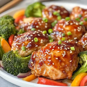 - 4 boneless, skinless chicken thighs - 1 cup teriyaki sauce - 2 cups fresh broccoli florets - 1 large red bell pepper, sliced - 1 medium carrot, sliced thinly - 1 medium red onion, cut into wedges - 2 tablespoons sesame oil - 3 cloves garlic, minced - 1 teaspoon fresh ginger, grated - 1 tablespoon sesame seeds (for garnish) - 2 green onions, finely chopped (for garnish) - Salt and pepper to taste When I make this dish, I love to focus on the main components first. The chicken thighs are the star of the show. They stay juicy and tender. The teriyaki sauce adds a sweet and salty flavor that everyone loves. For a fresh crunch, I always include broccoli florets. They not only taste great but also add color to the plate. Next, I move on to the vegetables. A red bell pepper adds sweetness and bright color. I slice it into strips for easy eating. The thinly sliced carrot not only looks nice but also cooks quickly. I also add red onion, cut into wedges. It caramelizes well and adds a lovely depth of flavor. Seasoning is key for this recipe. The sesame oil gives a nutty flavor that enhances the dish. I use minced garlic and grated ginger for a tasty punch. Don&rsquo;t forget salt and pepper to balance all the flavors. For garnish, sesame seeds and green onions add a beautiful finish. They make the dish look fancy. Plus, they add a nice texture. With these ingredients, you create a meal that is full of flavor and color. It&rsquo;s simple yet satisfying, perfect for any night of the week. {{ingredient_image_2}} Set your oven to 400&deg;F (200&deg;C). This helps cook the chicken and veggies evenly. In a big bowl, add the chicken thighs. Pour in the teriyaki sauce, minced garlic, and grated ginger. Mix well to coat the chicken. Let it sit for at least 15 minutes. For a stronger flavor, chill it for up to 2 hours. While the chicken marinates, grab another bowl. Toss in the broccoli, red bell pepper, carrot, and onion. Drizzle with sesame oil. Sprinkle a bit of salt and pepper. Mix them well to coat all the veggies. Take a large baking sheet and line it with parchment paper. Place the marinated chicken thighs in the center. Arrange the veggies around the chicken in a single layer. This helps them roast nicely. Put the sheet pan in the oven. Bake for 25-30 minutes. The chicken should reach 165&deg;F (74&deg;C) when done. The veggies will be tender and slightly caramelized. For extra flavor, brush more teriyaki sauce on the chicken during the last 5 minutes of baking. This adds a nice glaze. Once done, take the pan out of the oven. Let it cool for a couple of minutes. Garnish with sesame seeds and finely chopped green onions. Enjoy your meal! - You can marinate chicken for 15 minutes or up to 2 hours. - Marinating adds rich flavors to the chicken. It helps tenderize the meat, making it juicy and tasty. - Always check the internal temperature of your chicken. It should reach 165&deg;F (74&deg;C). - If your chicken is thicker, cook it a bit longer. This ensures it cooks all the way through. - Serve the chicken and veggies right from the sheet pan for a fun look. - For a fancier touch, plate them on dishes. Add a sprinkle of sesame seeds and green onions for color. Pro Tips Marinate for Maximum Flavor: The longer you marinate the chicken, the more flavorful it will be. Aim for at least 15 minutes, but if you have time, let it sit for 2 hours in the fridge. Cut Veggies Uniformly: To ensure even cooking, cut all vegetables into similar sizes. This will help them roast uniformly and achieve that perfect tenderness. Use Parchment Paper: Lining your sheet pan with parchment paper not only makes cleanup easier but also helps prevent sticking, ensuring that your chicken and veggies come off the pan easily. Check for Doneness: Always use a meat thermometer to check the internal temperature of the chicken. It should reach 165&deg;F (74&deg;C) for safe consumption, ensuring it's juicy and properly cooked. {{image_4}} You can use many vegetables in this dish. Try snap peas, zucchini, or carrots for a twist. Seasonal veggies add freshness. In spring, use asparagus or baby bok choy. In the fall, replace with sweet potatoes or Brussels sprouts. These swaps keep your meal vibrant and tasty. While chicken thighs are great, you can also use chicken breasts. They cook faster and are leaner. If you want a plant-based option, try tofu. Press it first to remove extra water. For seafood lovers, shrimp works well too. Cook shrimp just until pink to keep them tender. You can make your teriyaki sauce at home. Mix soy sauce, honey, garlic, and ginger for a simple blend. If you want less sodium, use low-sodium soy sauce. For a kick, add a splash of sriracha or red pepper flakes. Adjust the sauce to fit your taste. You can store leftover sheet pan teriyaki chicken and vegetables in the fridge for up to four days. To keep everything fresh, place the leftovers in an airtight container. This will help preserve the flavors and moisture. If you want to keep the chicken juicy, avoid cutting it into pieces until you're ready to eat. For longer storage, you can freeze this dish. Wrap the chicken and veggies tightly in plastic wrap or aluminum foil. Then, put them in a freezer-safe bag or container. This method prevents freezer burn. When you&rsquo;re ready to eat, thaw it overnight in the fridge before reheating. To reheat without drying out the chicken, use the oven or a microwave. If using the oven, preheat it to 350&deg;F (175&deg;C) and cover the dish with foil. This keeps the moisture in. If using the microwave, set it to medium power. Heat in short bursts, checking often to avoid overcooking. This way, you keep the flavors and juiciness intact. Yes, you can use frozen vegetables! They save time and are often pre-cut. However, frozen veggies can be softer after cooking. They may release extra water, which can affect the dish's texture. If you choose frozen, add them halfway through cooking. This way, they won&rsquo;t get too mushy. The chicken is done when it reaches 165&deg;F (74&deg;C). You can check this with a meat thermometer. Look for the juices to run clear, not pink. The chicken should also feel firm to the touch. If it&rsquo;s still soft, it needs more time. You can serve rice or quinoa for a filling meal. Steamed dumplings also pair well. For a light touch, try a fresh salad with a citrus dressing. These sides balance the savory teriyaki chicken and veggies. Yes, this recipe is great for meal prep! Cook it in advance and store it in airtight containers. It keeps well in the fridge for up to four days. For single servings, divide the chicken and veggies into meal-sized portions. This recipe for Sheet Pan Teriyaki Chicken is easy and delicious. You learned about the key ingredients, like chicken thighs and veggies. I provided step-by-step instructions that ensure successful baking every time. Remember the marination tips for extra flavor and the best storage methods to keep leftovers fresh. You can also customize this meal with different proteins or veggies. Enjoy trying new flavors and options. This dish is great for family meals or meal prep. Happy cooking!