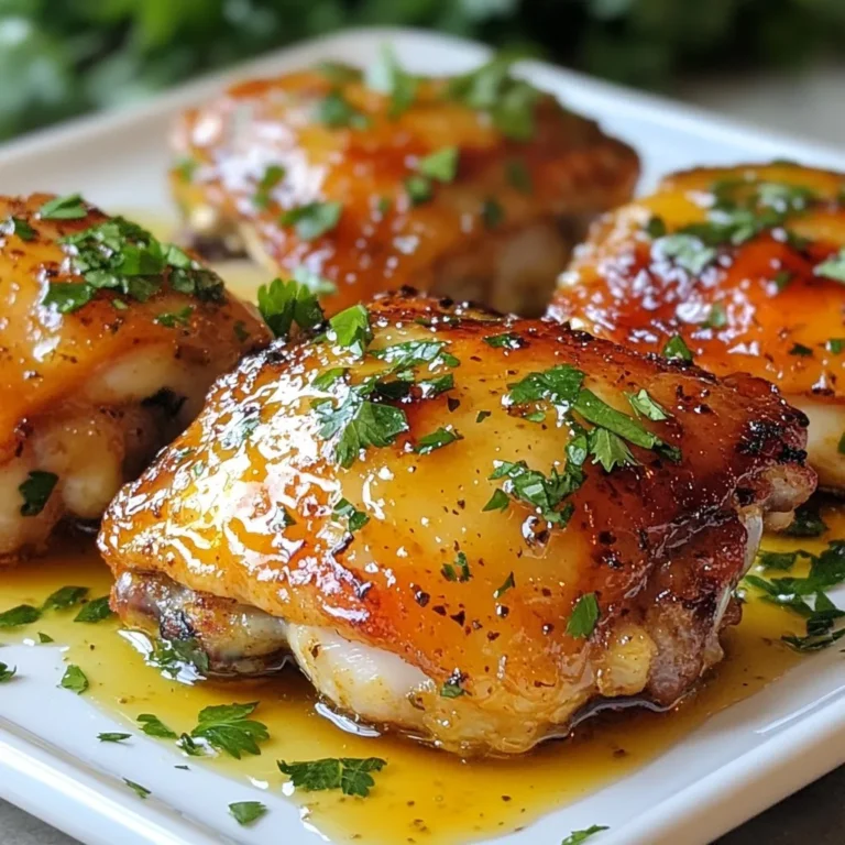 To make hot honey baked chicken, gather these must-have items: - 4 bone-in, skin-on chicken thighs - 1/4 cup honey - 2 tablespoons hot sauce (like Sriracha) - 1 tablespoon olive oil - 1 teaspoon garlic powder - 1 teaspoon smoked paprika - 1/2 teaspoon sea salt - 1/2 teaspoon freshly cracked black pepper - Fresh herbs for garnish (like parsley or cilantro) You can add your personal touch with these options: - Lemon juice for added tang - Ginger for a zesty kick - Brown sugar to enhance sweetness - Chili flakes for extra heat Don’t have everything on hand? Here are some swaps: - Use boneless chicken thighs if you prefer less fat. - Maple syrup can replace honey for a different sweet flavor. - Any hot sauce can work in place of Sriracha. - Vegetable oil can substitute olive oil if needed. These ingredients set the stage for a dish bursting with sweet and spicy notes. Each item plays a role in creating a flavor experience that is hard to forget. Experiment with options to make it your own! {{ingredient_image_2}} First, wash your chicken thighs under cold water. Pat them dry with paper towels. This step helps the marinade stick well. Next, place the thighs in a large baking dish. Make sure they are spread out evenly. This allows them to cook properly. A good space helps the heat circulate. In a medium mixing bowl, combine the following ingredients: - 1/4 cup honey - 2 tablespoons hot sauce - 1 tablespoon olive oil - 1 teaspoon garlic powder - 1 teaspoon smoked paprika - 1/2 teaspoon sea salt - 1/2 teaspoon black pepper Whisk these together until smooth. This mix blends sweet and spicy flavors. You can adjust the hot sauce to fit your taste. If you want it spicier, add more sauce. Preheat your oven to 425°F (220°C). This ensures your chicken cooks well. Brush the chicken thighs with the marinade. Make sure to coat the tops well. Reserve some marinade for basting later. Bake the chicken for 25 minutes. After that, take it out and baste it with the reserved mix. This adds more flavor. Return the chicken to the oven for another 10-15 minutes. Check that the internal temperature reaches 165°F (74°C). For a crispy skin, broil the chicken for 2-3 minutes. Watch it closely to avoid burning. After cooking, let the chicken rest for 5-7 minutes. This helps keep it juicy. Garnish with fresh herbs before serving. Enjoy your flavorful hot honey baked chicken! To get the best glaze for your chicken, mix honey and hot sauce well. Use a whisk to blend them until smooth. The olive oil helps it stick to the chicken. Add garlic powder and smoked paprika for depth. Don't forget sea salt and black pepper; they boost flavor. Brush the glaze on the chicken thighs generously. Reserve some for later basting. This step adds more layers of taste. Juicy chicken starts with the right cooking method. Bake the chicken at 425°F (220°C) for a crisp skin. The first 25 minutes cook the chicken well. Basting with the reserved glaze keeps it moist. Let the chicken rest after baking. This step allows juices to settle, making every bite tender. Use bone-in thighs; they tend to be juicier than boneless cuts. Always check the internal temperature of the chicken. It should reach 165°F (74°C) for safe eating. Use a meat thermometer for accuracy. Insert it into the thickest part of the thigh, avoiding the bone. If you want extra crispiness, broil for 2-3 minutes. Watch closely to prevent burning. Once cooked, let the chicken rest for 5-7 minutes before serving. This wait is key for juicy chicken. Pro Tips Marinate Longer for More Flavor: If time allows, marinate the chicken thighs for a few hours or overnight in the refrigerator. This will enhance the sweet and spicy flavors absorbed by the meat. Use a Meat Thermometer: To ensure your chicken is perfectly cooked, use a meat thermometer. The internal temperature should reach 165°F (74°C) for safe consumption. Adjust Heat Levels: Feel free to adjust the amount of hot sauce in the marinade according to your heat preference. Adding more will give you a spicier kick, while less will tone it down. Pair with a Cooling Side: Serve the chicken with a cooling side, like a cucumber salad or yogurt-based dip, to balance the heat and bring out the flavors of the dish. {{image_4}} You can cook hot honey baked chicken in different ways. Grilling adds a smoky flavor. To grill, preheat your grill to medium-high. Cook the chicken for about 6-8 minutes per side. Baste with the honey mixture while grilling for extra flavor. Air frying gives you a crispy skin with less oil. Set your air fryer to 400°F (200°C). Cook the chicken for about 25-30 minutes, turning halfway. Baste with the honey mixture halfway through for a sweet finish. You can adjust the heat and sweetness to suit your taste. If you want it spicier, add more hot sauce. Try using a hotter sauce like habanero for a real kick. For less heat, reduce the hot sauce by half or use a milder option. For added sweetness, mix in more honey. You can also try maple syrup for a different flavor. Combining honey and brown sugar works well too. This balances the heat with a rich sweetness. Garnishing makes your dish look pretty and adds flavor. Fresh herbs like parsley or cilantro brighten the chicken. You can also add sliced green onions for a crunch. Try sprinkling sesame seeds for a nutty touch. For extra heat, add thin slices of fresh chili on top. These small details enhance your meal and make it more inviting. Once you enjoy your Hot Honey Baked Chicken, let it cool down. Place the chicken in an airtight container. Be sure to store it in the fridge. The chicken stays fresh for up to three days. If you want to keep it longer, consider freezing. To reheat your chicken, use the oven for the best taste. Preheat your oven to 350°F (175°C). Place the chicken on a baking sheet. Cover it with foil to keep it moist. Heat for about 15-20 minutes. You can check if it's warm inside by using a meat thermometer. It should read 165°F (74°C). For freezing, wrap each piece in plastic wrap. Then, place them in a freezer bag. Squeeze out the air before sealing. This helps avoid freezer burn. You can freeze the chicken for up to three months. When you’re ready to eat, thaw it overnight in the fridge before reheating. I love serving Hot Honey Baked Chicken with sides that balance its sweet and spicy taste. Here are my top picks: - Roasted vegetables like carrots, zucchini, and bell peppers - A fresh garden salad with crisp greens and a light vinaigrette - Creamy mashed potatoes to soak up any extra sauce - Fluffy rice or quinoa adds a nice texture and absorbs flavors These sides enhance the meal and make it feel special. Yes, you can use different cuts of chicken for this recipe. Bone-in chicken thighs work best, but other options include: - Bone-in chicken breasts for a leaner option - Drumsticks for a fun, finger-food vibe - Skinless chicken thighs if you prefer less fat Adjust cook times based on the cut you choose. Chicken should always reach 165°F for safety. Meal prepping this dish is easy and fun! Here’s how to do it: - Cook a batch of chicken as per the recipe. - Let the chicken cool before storing it in airtight containers. - Pair it with your favorite sides, like roasted veggies or grains. - Store in the fridge for up to 4 days or freeze for longer storage. Reheat in the oven for the best results. This keeps the chicken juicy and flavorful! You learned about the key ingredients and steps for making hot honey baked chicken. Customizing flavors and cooking methods can make this dish your own. Remember to keep your chicken juicy by following the right tips and safety guidelines. Storing leftovers and reheating properly will let you enjoy this meal again. I hope these insights help you create a delicious chicken dish that impresses family and friends. Have fun cooking and enjoy your tasty results!
