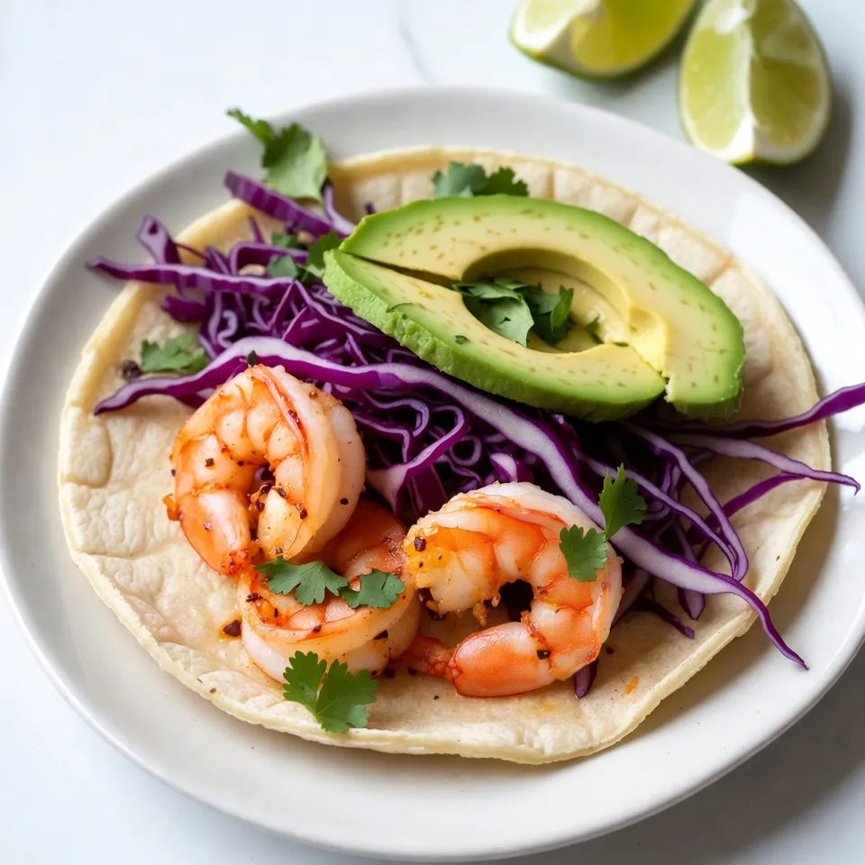 For the base of our Minute Garlic Shrimp Tacos, you need: - 1 lb (450g) shrimp, peeled and deveined - 8 small corn tortillas The shrimp should be fresh or thawed if frozen. Look for plump shrimp for great taste. The corn tortillas give a nice flavor and texture to the tacos. Next, we have the seasoning that makes these tacos shine: - 4 cloves garlic, finely minced - 2 tablespoons extra virgin olive oil - 1 teaspoon chili powder - 1 teaspoon ground cumin - Sea salt and freshly ground black pepper, to taste The garlic adds a rich taste. Olive oil helps cook the shrimp and adds a nice sheen. Chili powder and cumin bring out warm, earthy flavors. Adjust the salt and pepper to fit your taste. Finally, let’s dress up our tacos: - 1 cup red cabbage, shredded - 1 ripe avocado, sliced - 1 lime, cut into wedges - Fresh cilantro leaves, for garnish Red cabbage adds a crunchy bite. Avocado gives a creamy texture. Lime juice brightens every single bite. Fresh cilantro ties all the flavors together, making your tacos even better. {{ingredient_image_2}} Start with 1 pound of shrimp. Make sure they are peeled and deveined. Pat the shrimp dry with paper towels. This step helps them sear well in the pan. In a bowl, mix the shrimp with 4 minced garlic cloves, 1 teaspoon of chili powder, 1 teaspoon of ground cumin, sea salt, and black pepper. Toss them gently until they are coated in the spices. Heat 2 tablespoons of olive oil in a large skillet over medium-high heat. When the oil is hot, add the shrimp in a single layer. Cook them for 1-2 minutes on each side. Look for the shrimp to turn pink and opaque. Remove them from the heat before they get tough. While the shrimp cooks, warm 8 small corn tortillas in another skillet. Heat each tortilla for about 30 seconds on each side. They should become soft and pliable. This step adds a nice touch to your tacos. Take a warm tortilla and place a scoop of shredded red cabbage in the center. Add a generous portion of the garlic shrimp on top. Then, slice a ripe avocado and add it to the taco. Finish with fresh cilantro leaves and a squeeze of lime juice. Serve with lime wedges for an extra burst of flavor. To get perfectly cooked shrimp, start with dry shrimp. Pat them well with paper towels. This helps them sear nicely. In a bowl, mix shrimp with garlic, chili powder, cumin, salt, and pepper. Toss until they are coated well. Heat olive oil in a skillet until it shimmers. Add shrimp in a single layer. Cook them for 1-2 minutes per side. Look for them to turn pink and opaque. Don’t let them cook too long, or they will get tough. Warming tortillas is simple and quick. Use a skillet or grill. Heat it on medium-high heat. Place a tortilla in the skillet for about 30 seconds. Flip it and warm the other side. You want them soft and pliable. Don't let them get too crispy. You can also wrap them in a damp paper towel and microwave them for about 20 seconds. Want to add more flavor? Consider these options. Squeeze fresh lime juice over the shrimp before serving. For extra spice, add diced jalapeños or hot sauce. Top with mango salsa for sweetness and zing. You can also mix in some diced tomatoes or corn for added texture. Fresh herbs like cilantro or parsley can brighten up the dish. Pro Tips Dry Your Shrimp: Patting your shrimp dry before seasoning helps them sear better, leading to a more flavorful and appealing texture. Don’t Overcrowd the Pan: Cooking shrimp in a single layer allows them to cook evenly. Overcrowding can cause steaming rather than searing. Warm Your Tortillas: Gently warming the corn tortillas makes them more pliable and enhances their flavor, ensuring they hold your delicious fillings without tearing. Garnish for Flavor: Fresh cilantro and a squeeze of lime brighten the dish. Don’t skip the garnish; it elevates the overall taste and presentation. {{image_4}} You can switch shrimp for other proteins. Chicken breast works great. Just cut it into small pieces. You can also use fish like tilapia or salmon. Simply season them like shrimp and cook until they flake easily. For a plant-based option, try tofu. Press it to remove water, then cube and season. This way, you can enjoy tacos with different flavors. Toppings can change the taste of your tacos. Instead of red cabbage, try using shredded lettuce or carrot. You can add diced tomatoes for freshness. Sliced jalapeños give a spicy kick, while pickled onions add a tangy touch. Don't forget cheese! Crumbled feta or shredded cheddar can enhance flavors. You can even add sour cream or yogurt for creaminess. If you like heat, boost the chili powder in the shrimp mix. You can also add cayenne pepper or hot sauce to the tacos. For milder tacos, reduce the chili powder. If you're unsure, start small and taste as you go. This lets you find the right spice level for your taste buds. Adjusting spice can make your tacos fit any crowd. To store leftover shrimp, let it cool first. Place it in an airtight container. This keeps the shrimp fresh and safe to eat later. You can store it in the fridge for up to two days. If you want to keep it longer, freeze the shrimp. Wrap it tightly in plastic wrap or foil, then place it in a freezer bag. Frozen shrimp can last up to three months. Tacos are best when fresh, but you can store them too. Keep the shrimp and toppings separate from the tortillas. This helps prevent sogginess. Place the tortillas in a sealed bag at room temperature. Store the shrimp and toppings in the fridge. Use them within two days for the best taste. When you’re ready to enjoy your tacos again, reheat the shrimp first. Place it in a skillet over low heat. Stir it gently until warmed through. For the tortillas, heat them in a dry skillet for about 30 seconds on each side. This makes them soft and warm. Assemble your tacos again with fresh toppings, and enjoy! Yes, you can use frozen shrimp. Just make sure to thaw them first. Place them in the fridge overnight, or run them under cold water for quick thawing. Once thawed, pat them dry with paper towels before cooking. This helps them sear nicely. If you don’t have corn tortillas, try flour tortillas or lettuce wraps. Flour tortillas are soft and easy to handle. Lettuce wraps give a fresh crunch and are low-carb. Both options work great with the shrimp. To avoid tough shrimp, don’t overcook them. Sauté them for only 1-2 minutes per side. When they turn pink and opaque, they are done. Remove them from heat right away. This keeps them juicy and tender, making your tacos delicious. Minute garlic shrimp tacos are quick and tasty. We covered the main ingredients, spices, and tasty toppings. You learned how to prep, cook, and warm everything for a perfect meal. Tips on cooking shrimp and warming tortillas will improve your skills. We also discussed fun variations and storage tips for leftovers. Try this recipe to impress your friends. With practice, you can make great tacos every time. Enjoy your cooking!
