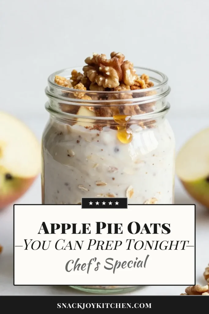 Start your day with a delicious twist on breakfast: Apple Pie Overnight Oats! This Healthy Overnight Oats Recipe combines rolled oats, almond milk, diced apples, and Greek yogurt for a creamy, satisfying meal. Perfect for busy mornings, this Easy Apple Oats Breakfast is vegan-friendly and packed with flavor. Enjoy the warm spices and crunchy walnuts to make it extra special. Try this Overnight Oats with Greek Yogurt today! #HealthyBreakfast #VeganOats #OvernightOats #AppleOats