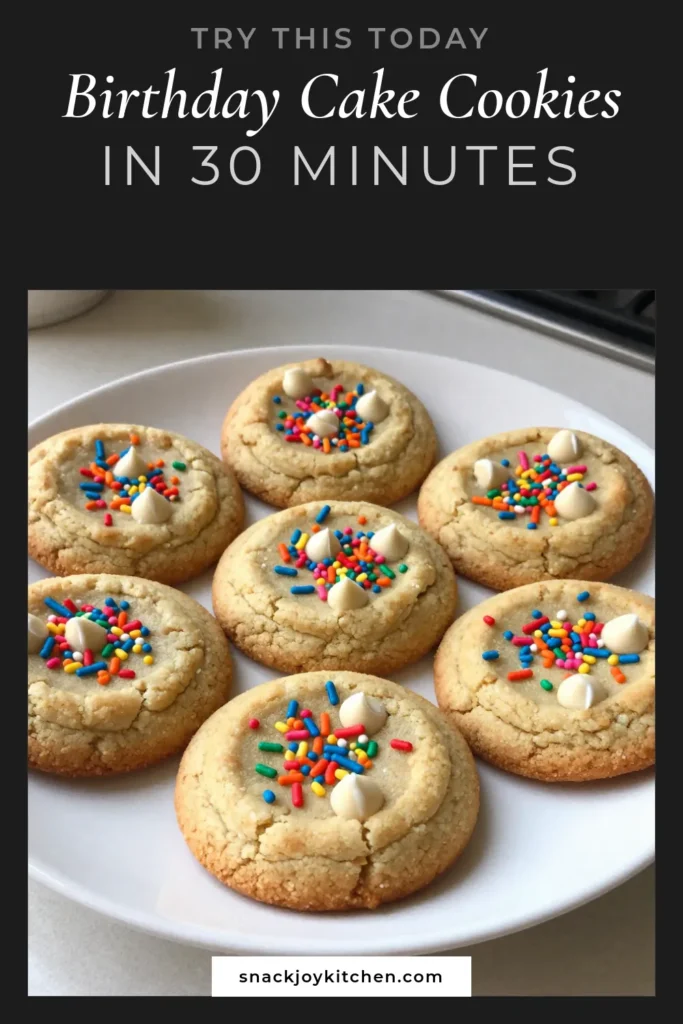 Get ready to celebrate with these Funfetti Birthday Cake Cookies! This easy cookie recipe combines the best of birthday cake and cookie flavors with vibrant rainbow sprinkles and creamy white chocolate chips. Perfect for parties or just because, these birthday cake cookies are a delightful treat everyone will love. Follow this simple recipe and bring fun to your baking! Save this for later! #FunfettiCookies #RainbowSprinkleCookies #BirthdayCakeCookies #WhiteChocolateChipCookies