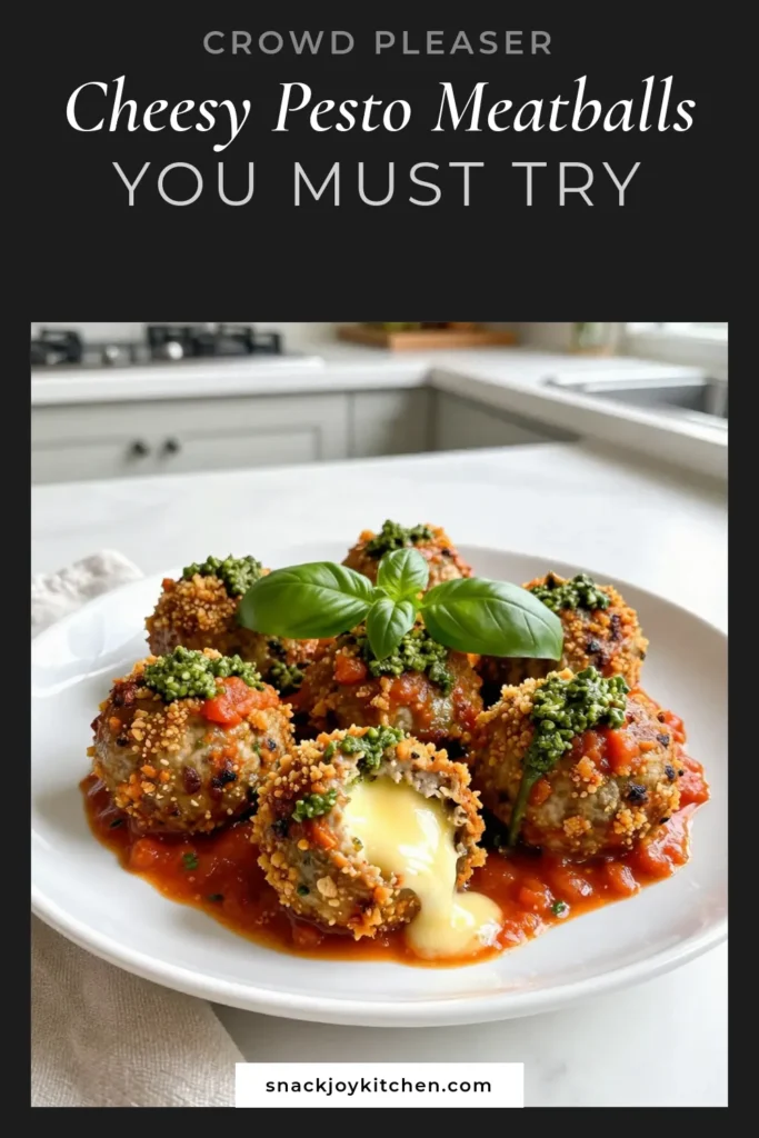 Discover the deliciousness of pesto mozzarella stuffed meatballs with this easy homemade pesto meatball recipe. These baked meatballs with mozzarella are a crowd-pleaser and pair perfectly with marinara sauce. Perfect for family dinners or gatherings, this Italian meatballs recipe will impress everyone. Save this recipe for your next cooking adventure! #PestoMozzarellaStuffedMeatballs #HomemadePesto #BakedMeatballs #ItalianRecipes