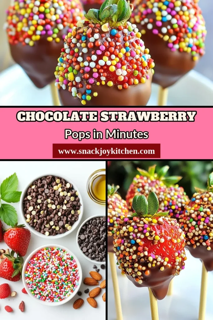 Indulge in these delicious Chocolate Covered Strawberry Pops, the perfect addition to your dessert table! This simple recipe brings together fresh strawberries and rich chocolate for Easy Chocolate Treats that kids and adults love. They're ideal as Fun Snacks for Kids or delightful Valentine’s Day Desserts. Make this easy treat today and impress everyone! Save this recipe for your next sweet adventure! #ChocolateCoveredStrawberryPops #StrawberryDessertRecipes #EasyChocolateTreats #ValentinesDayDesserts