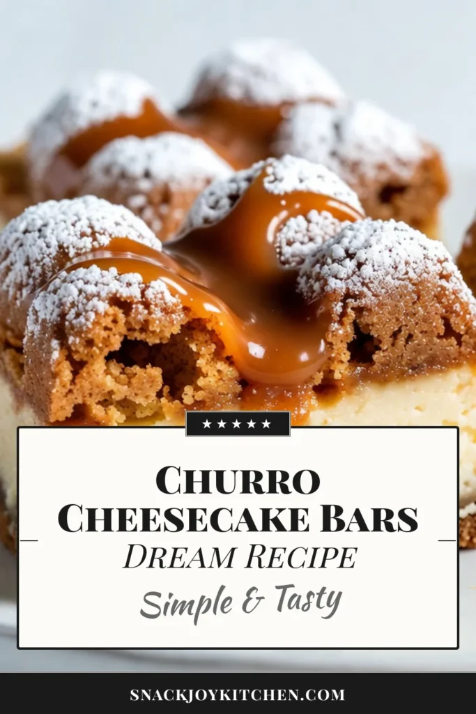 Indulge in these delicious Churro Cheesecake Bars, an easy cheesecake bars recipe that combines creamy filling with a cinnamon sugar dessert topping. Perfect for gatherings, these cream cheese dessert bars are a must-try! Follow this baked cheesecake bars recipe for a sweet treat that’s sure to impress. Save this recipe for your next baking adventure! #ChurroCheesecakeBars #DessertLovers #BakingJoy #SweetTreats