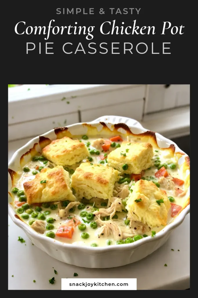 Discover the ultimate comfort food with this Savory Chicken Pot Pie Casserole! This Easy Chicken Casserole Recipe combines tender chicken, veggies, and a cheesy topping for a hearty family meal. Perfect for chilly nights, this Cheesy Chicken Pot Pie is topped with biscuit dough for a delicious finish. Enjoy this comforting dish today and save it for your next dinner! #ChickenPotPie #EasyCasserole #ComfortFood #CheesyCasserole