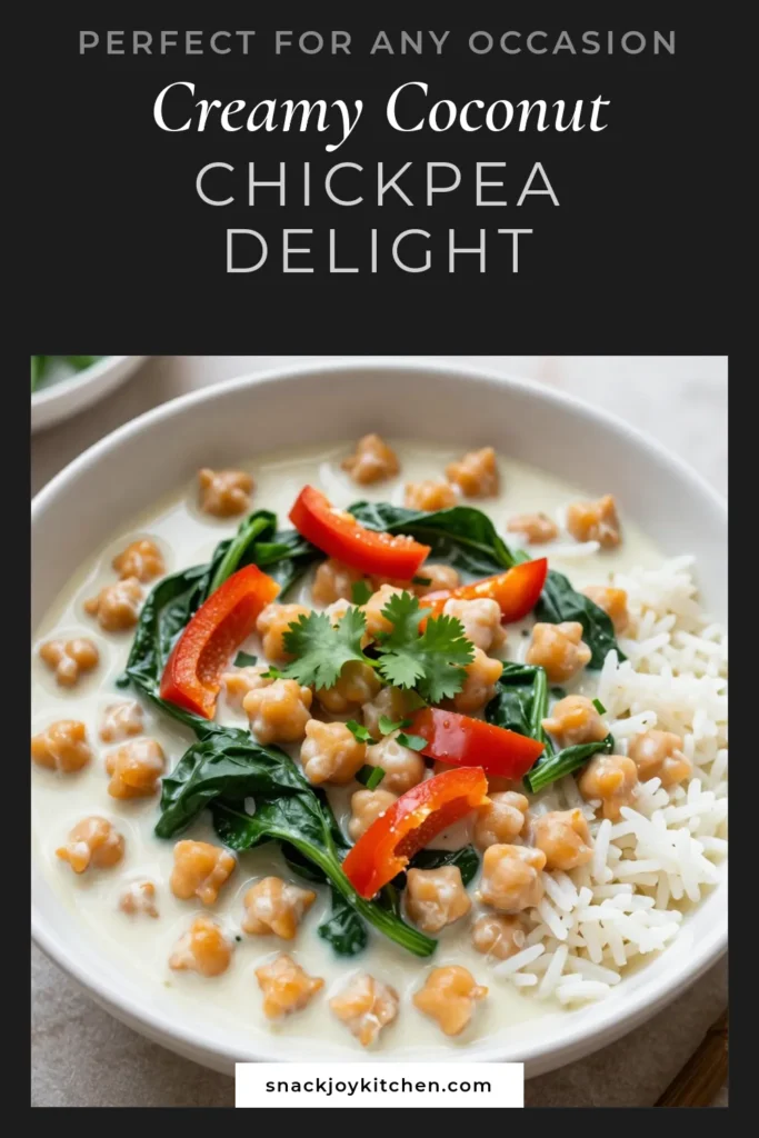 Indulge in this creamy coconut curry recipe that’s sure to delight your taste buds! This chickpea curry with coconut milk is not only vegan but also super easy to make. Packed with spinach and aromatic spices, this coconut curry dish is perfect for any meal. Try this easy curry recipe today for a delicious, comforting dish. Save this recipe for later and bring warmth to your kitchen! #CoconutCurry #ChickpeaRecipe #VeganEats #EasyCurry
