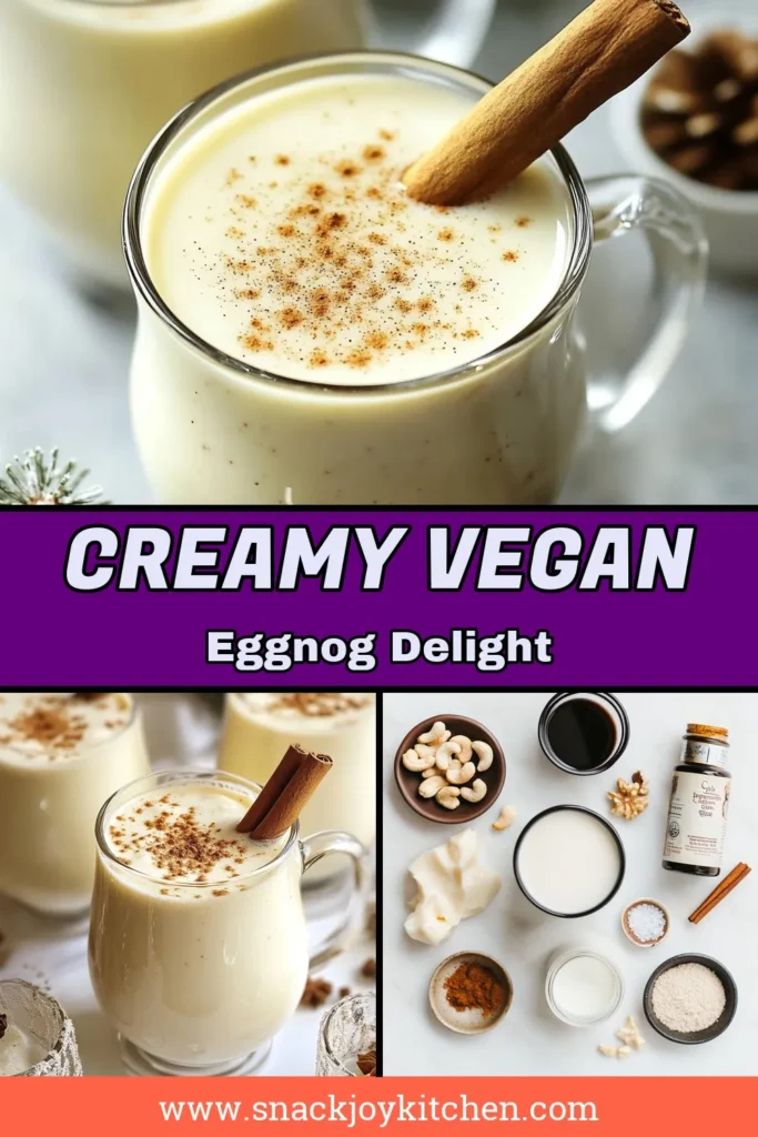 Get into the holiday spirit with this creamy plant-based eggnog! This vegan eggnog recipe is made with coconut milk and is perfect for those seeking delicious dairy-free holiday drinks. Learn how to whip up homemade vegan eggnog that's rich, smooth, and packed with festive flavors. Serve it chilled and garnish for a delightful treat. Click to discover this easy recipe and share the joy! #VeganEggnog #DairyFreeDrinks #PlantBasedRecipes #HolidayTreats